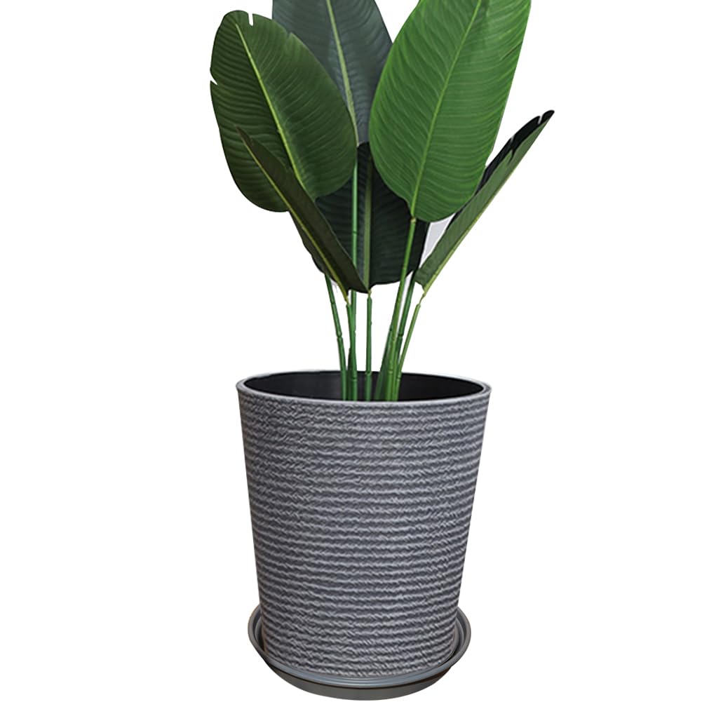 Glynislife プランター 大型 おしゃれ 受け皿付き 植木鉢 大型 軽量 プラスチック 屋内 屋外用 プランター 深型 高さ42cm 排水穴付き 観葉植物 鉢 植木鉢 (40#,深型-グレー)