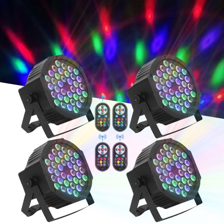 Rxakudedo ステージライト LED 舞台照明 ディスコライト ステージ照明 パーティ スポット DJ クラブ リモコン付き 音声起動 自走機能付き 36W RGB DMX512（4枚）