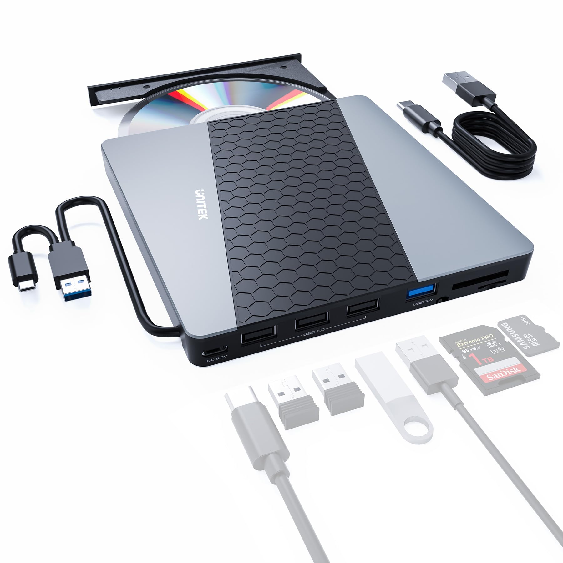 Unitek 7-in-1 外付けCD/DVDドライブ USBハブ U...(3.0)