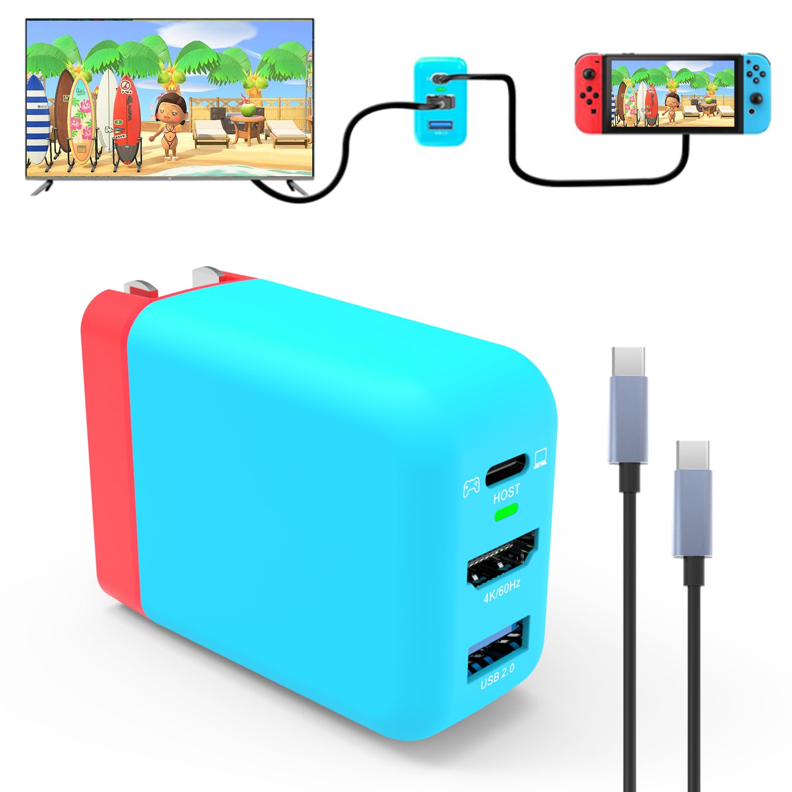 Basicolor Switch ドック充電器 ゲーム同時に充電 Switch充電器 新半導体素材GaN タイプC充電器 高速充電器(USB3.1/ HDMI/ USB2.0 3つのインターフェース) HDMI変換アダプター65W出力 スイッ