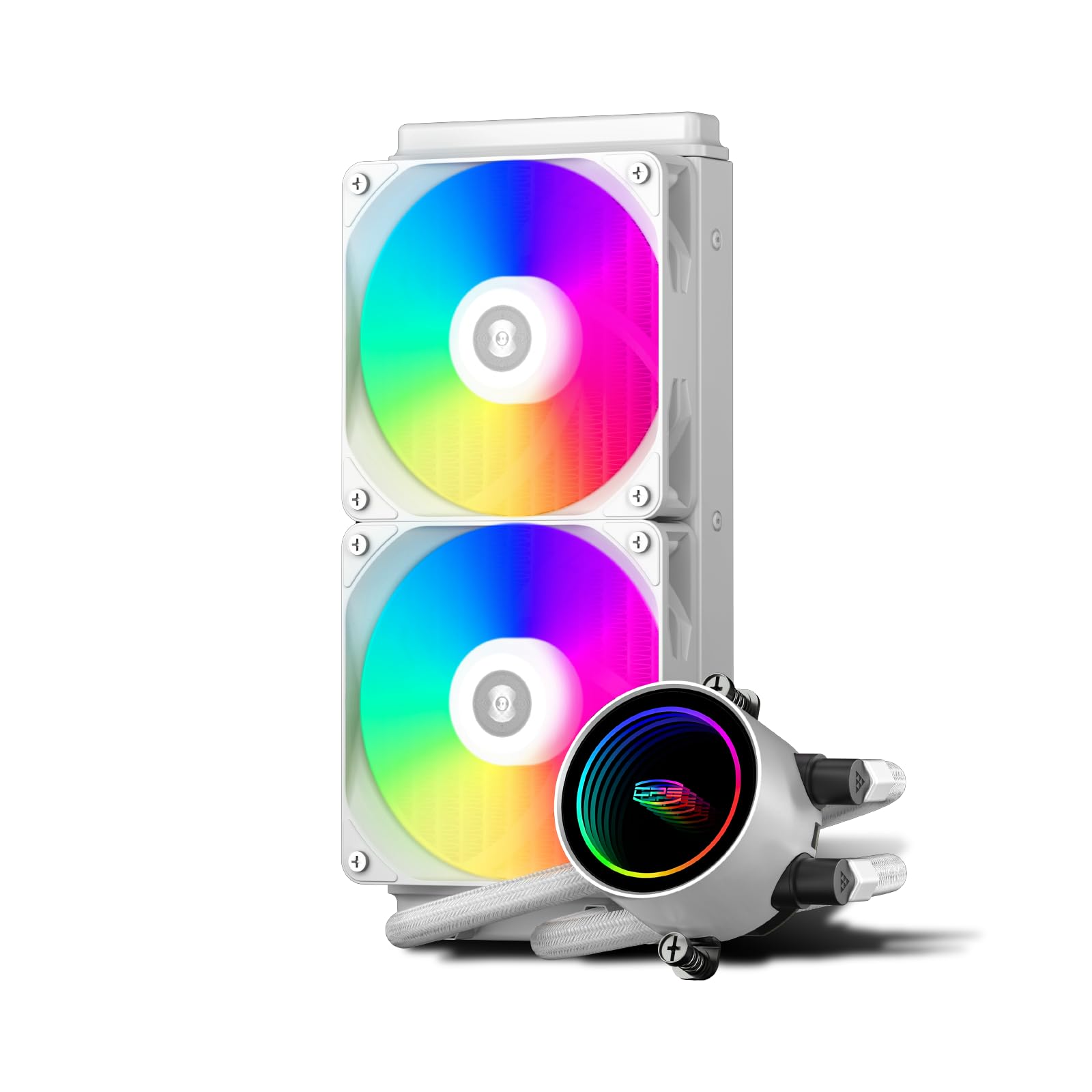 PCCOOLER CPS DA240 ARGB AIO 리퀴드 쿨러 240mm CPU 쿨러 듀얼 ARGB 팬 부착 고성능 3000RPM 펌프 속도 효율적인 240mm AIO 쿨러 PC 게임용 화이트