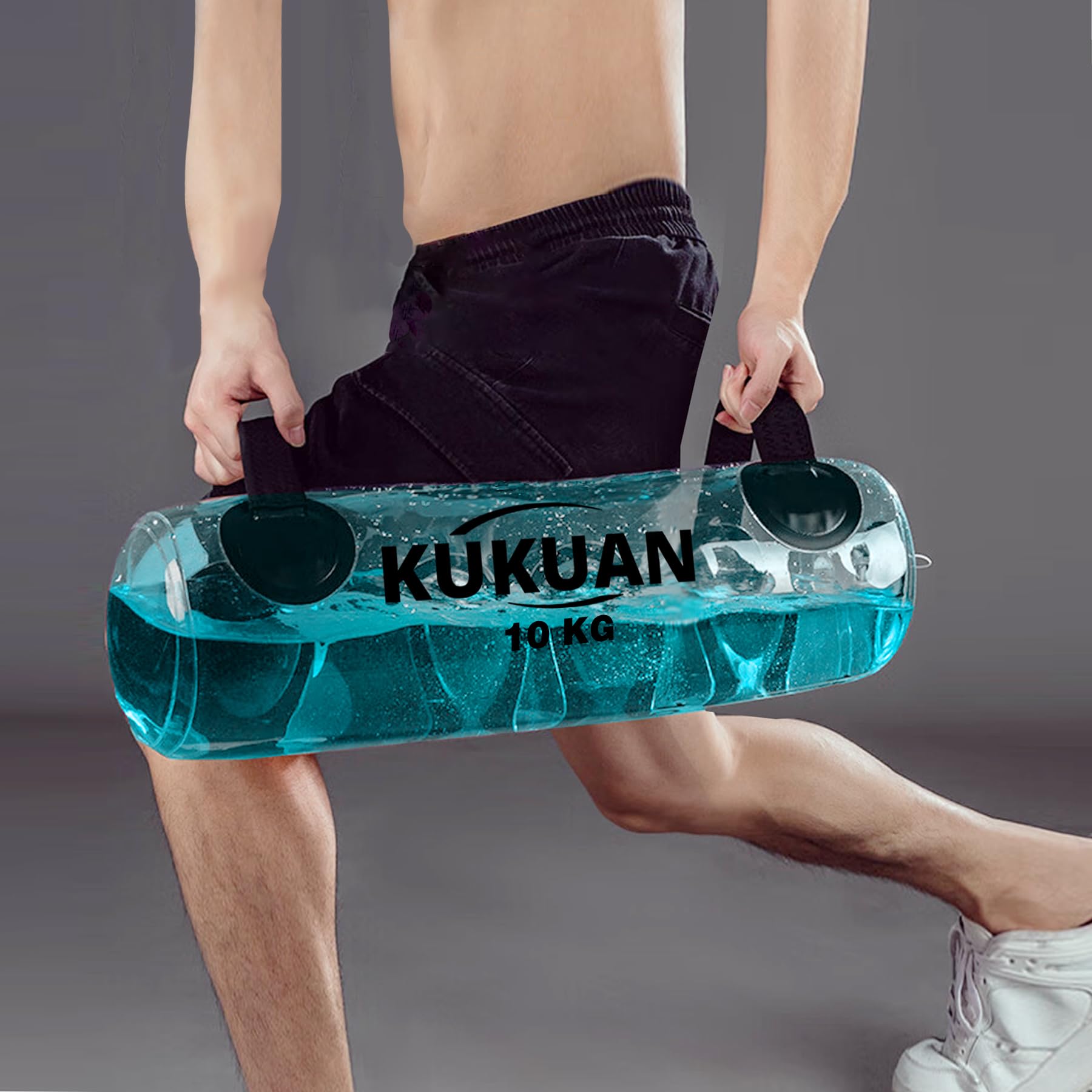KUKUAN ウォーターバッグ トレーニング筋トレ器 10kg/20kg//35kg 体幹トレーニング 強化核心肌肉 ウォーターウェイト 簡単設計 ウォーターダンベル 目盛り線 フットポンプ付き (白い色, 10kg)