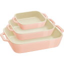 staub ストウブ 「 レクタンギュラー ディッシュ (14×11cm / 20×16cm / 27x20cm) 3点セット マカロンピンク 」 セラミック ...