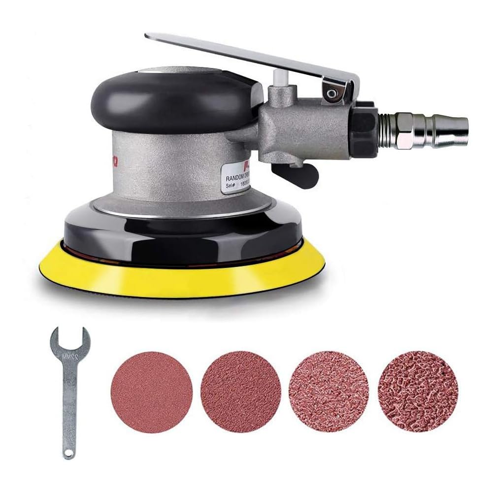 Chisafly ポリッシャー エアサンダー ダブルアクション サンディングペーパー付き ペーパー寸法125mm 洗車 研磨 車用 車磨き 小型 軽量 エアーポリッシャー 空気圧 研磨機 キズ消し 艶出し 傷消し 業務用 自動車用 家庭用 組み立て簡単