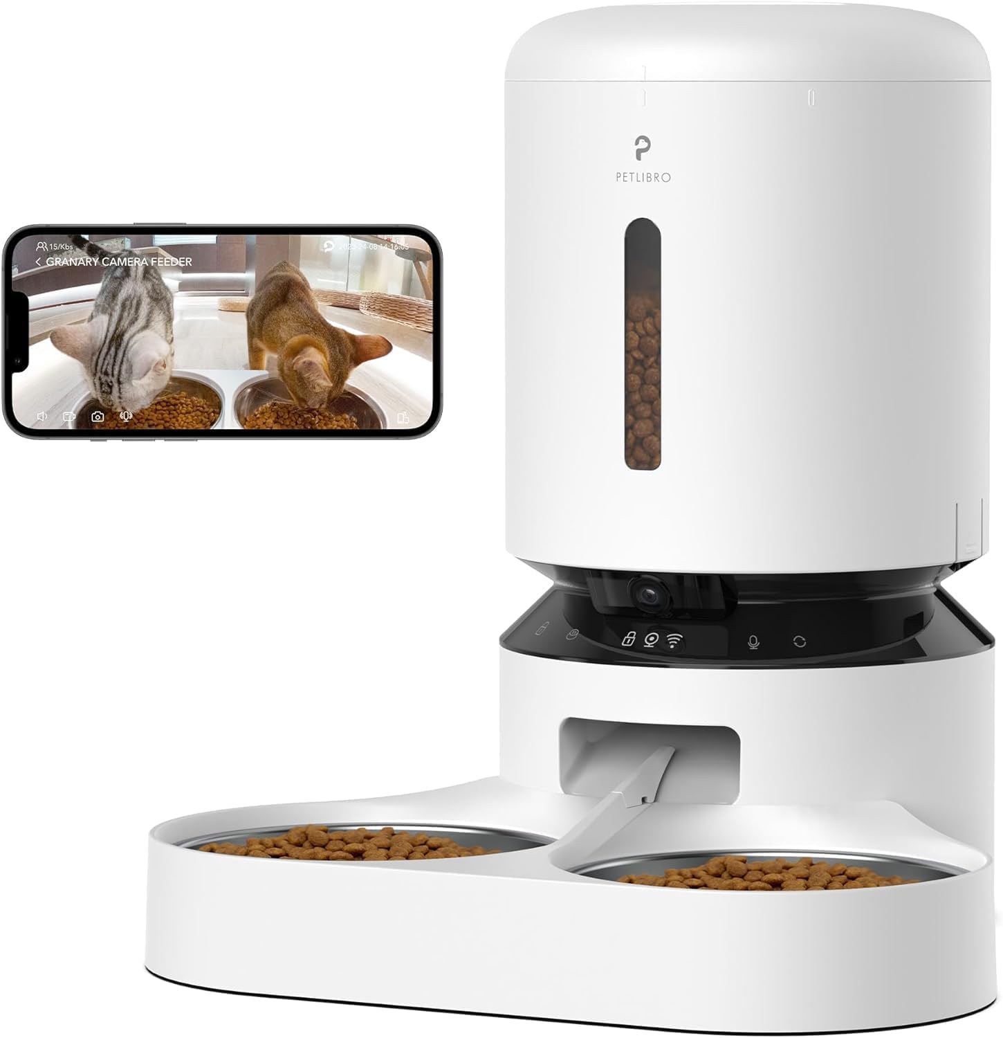 PETLIBRO 自動給餌器 猫 犬 カメラ付き 1080P スマホ遠隔操作 5GWifi対応 1日10食 録音 マイク 双方向会話 手動給餌 2Way給電 詰まり防止センサー 残量不足検知 動体検知 音声検知 分解洗浄 5L大容量 多頭飼い