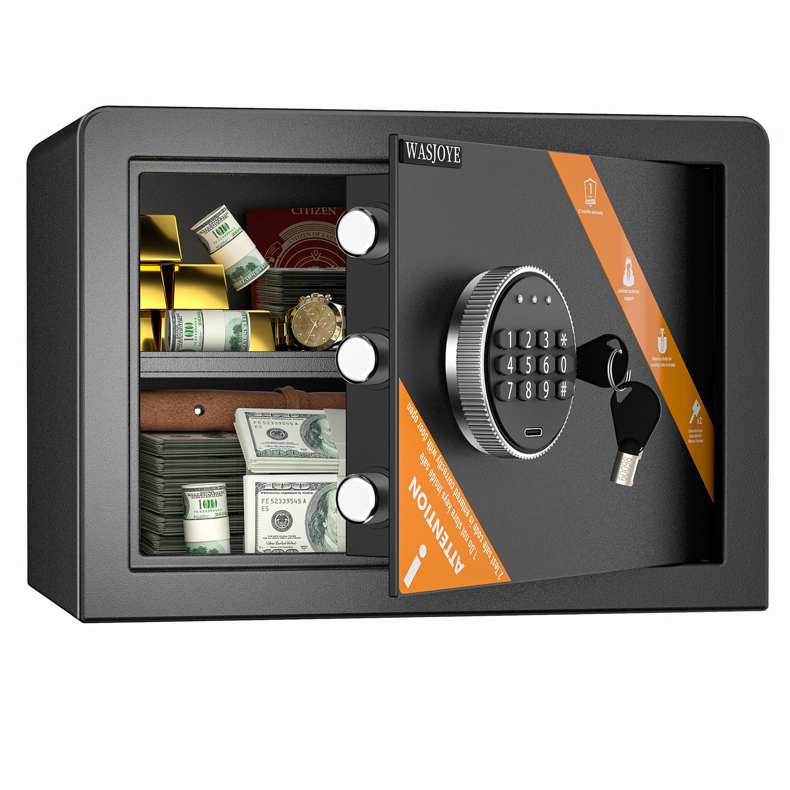 WASJOYE 金庫 家庭用金庫 テンキー式 電子セキュリティーボックス 防犯箱 家庭用 店舗用 業務用 会社用..