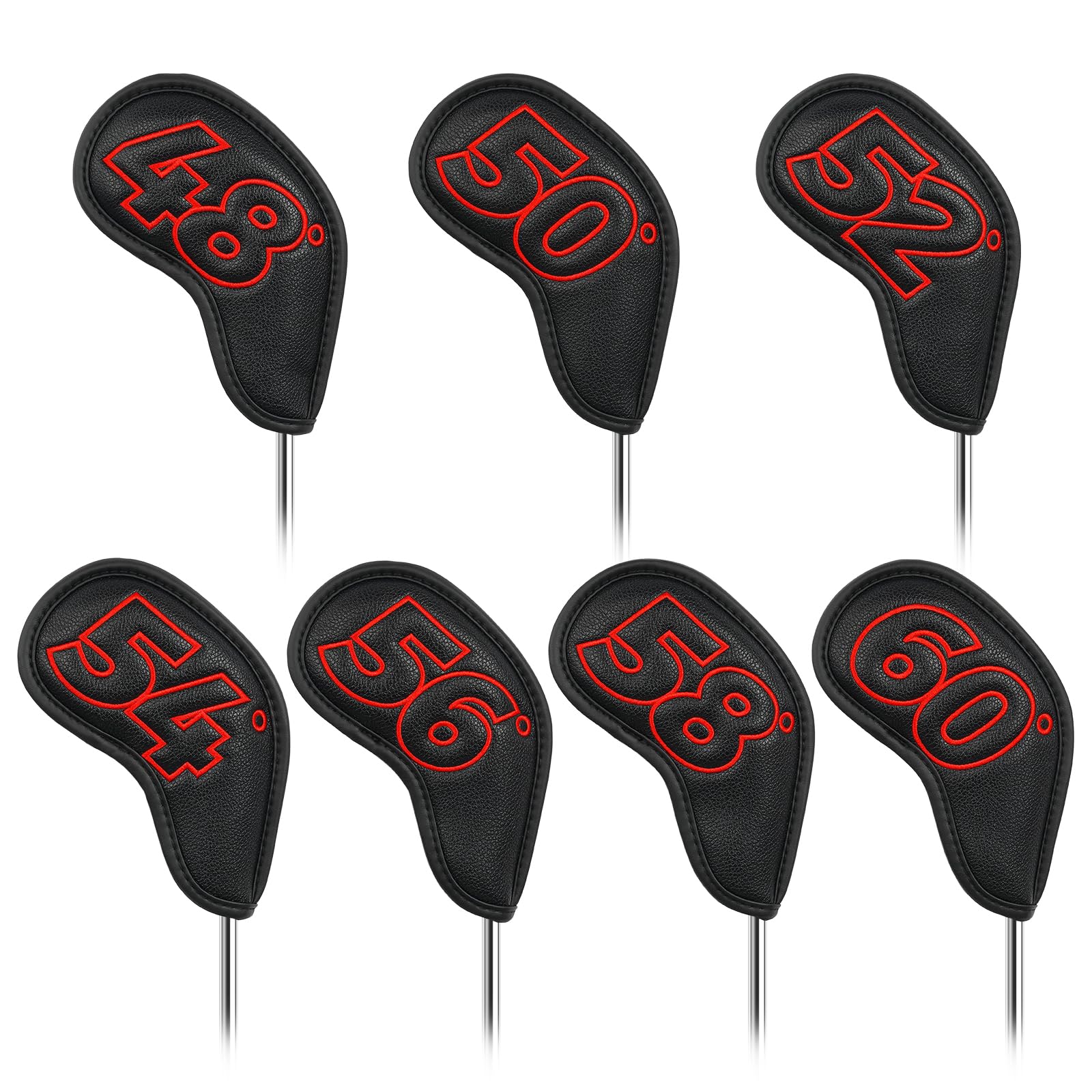 樂天商城 - ゴルフウェッジカバー マグネット クラブヘッドカバー セット 7pcs(48,50,52,54,56,58,60) ブラック合成皮革 赤い番号