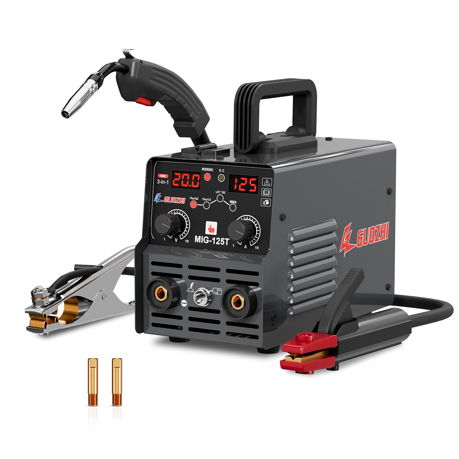 樂天商城 - GZ GUOZHI 溶接機 100v 半自動 125A アーク溶接 ノンガスワイヤー溶接 tig溶接 1台3役 インバーター直流 半自動溶接機 定格使用率60% 小型 軽量 家庭用 初心者向け 電気溶接機 MIG-125T