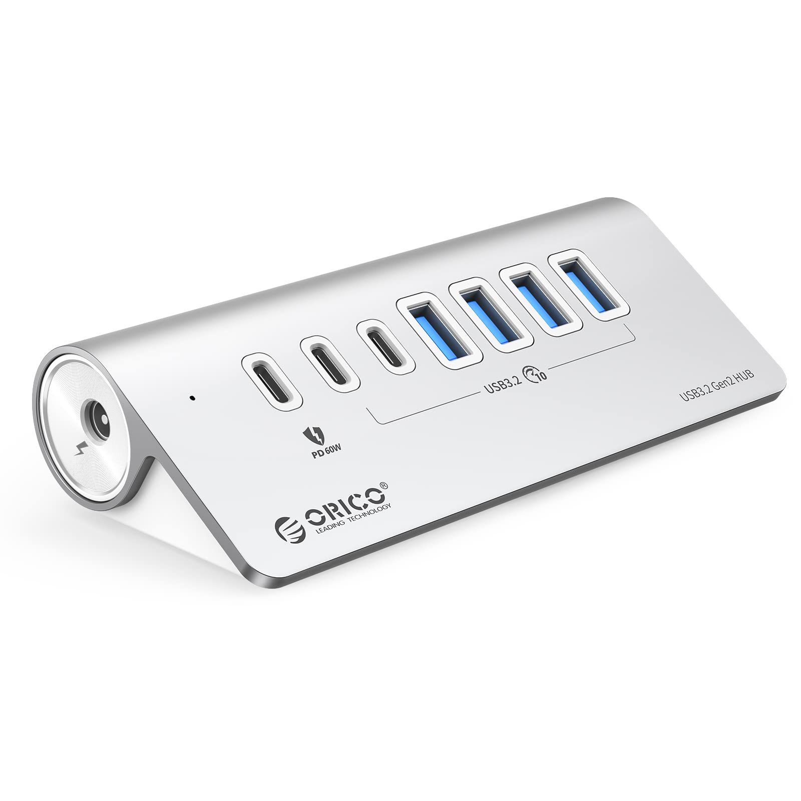 ORICO USB ハブ USB3.2 7ポート 60WPD充電 10Gbps高速転送 アダプタ付き セルフパワー/バスパワー両対応 100cmケーブル USB-C/USB-Aデバイス両対応 Windows/Linux/Mac OS/Android等OS