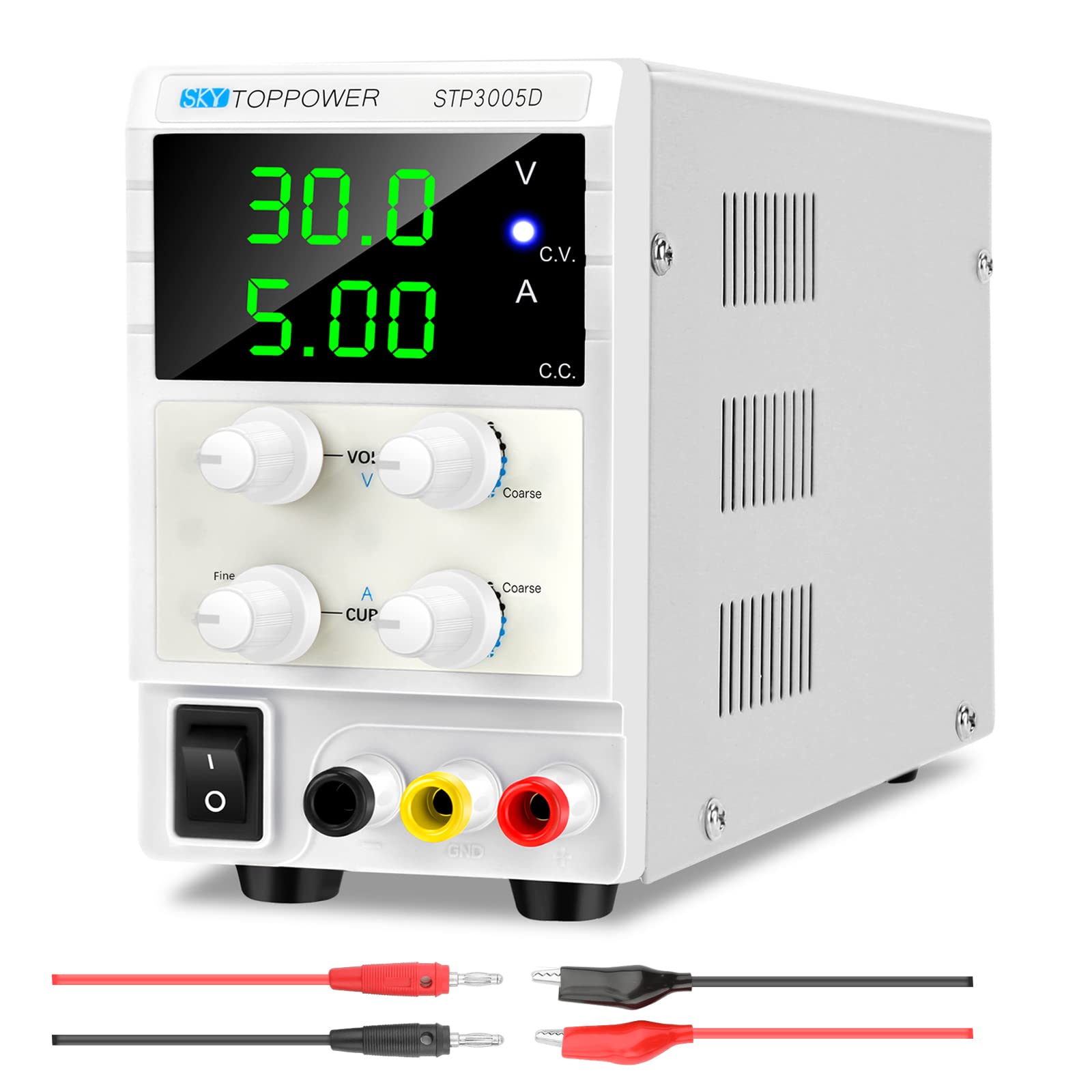 SKY TOPPOWER 安定化電源 可変直流電源 0-30V 0-5A 3桁表示スイッチング電源 自動切替 複数の保護 低雑音 修理用 実験室用 研究テスト用...