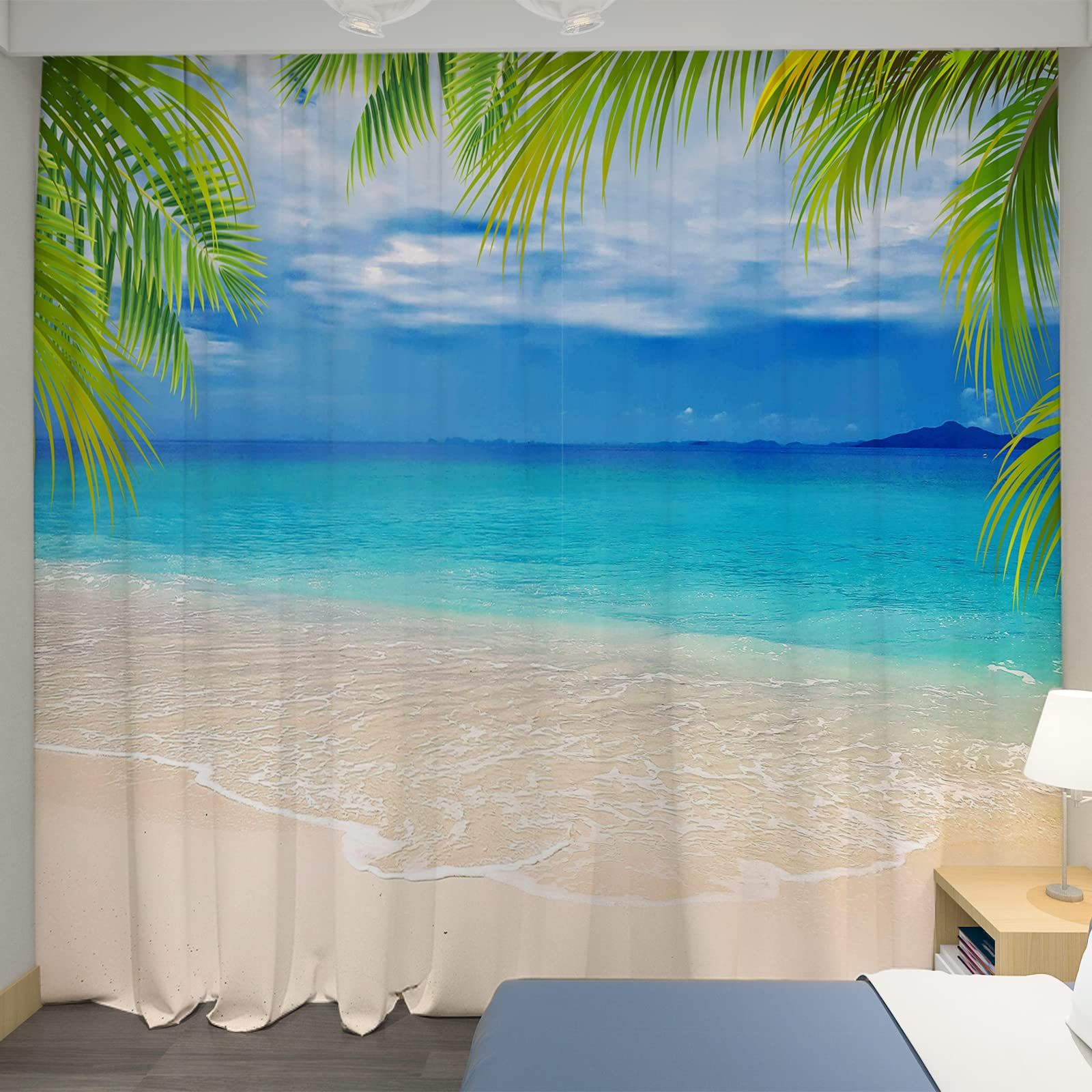 U-SITU カーテン 両開き 雰囲気 遮光カーテン 断熱 防寒 UVカット インテリア 掃き出し窓 引違い窓 腰高窓 開放感 青空 青海 おしゃれ 目隠し 雰囲気転換 （サイズ：丈170cm x 幅100cm（2枚組））カラー：CL1407L