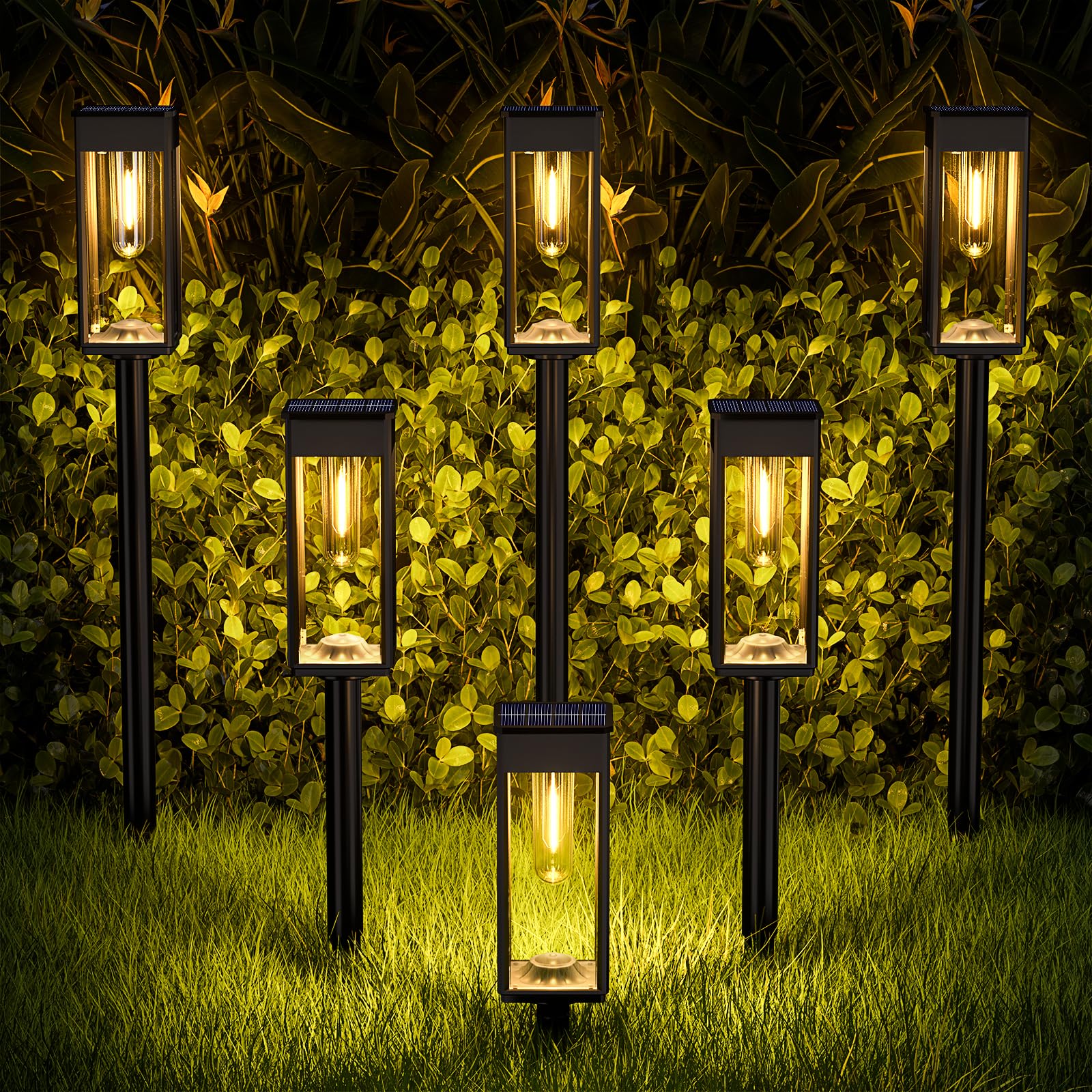 BITPOTT ソーラーライト 屋外 IP65防水 ガーデンライト 電球色 LED 通路ライト 高輝度 イルミネーション 自動点灯/消灯 埋め込み式 庭/ガレージ/駐車場/芝生/車道/歩道に適用 (6個セット)