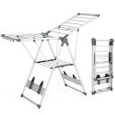 COSTWAY 物干しスタンド 折りたたみ式 組立不要 洗濯物干し 室内物干し 幅141cm/高さ81.5~131cm 靴掛け付き 平干しも可能 高さ調節可能 軽量 スリム収納 布団干し タオルハンガー 部屋干し ラック 室内 屋外 ベランダ (10187