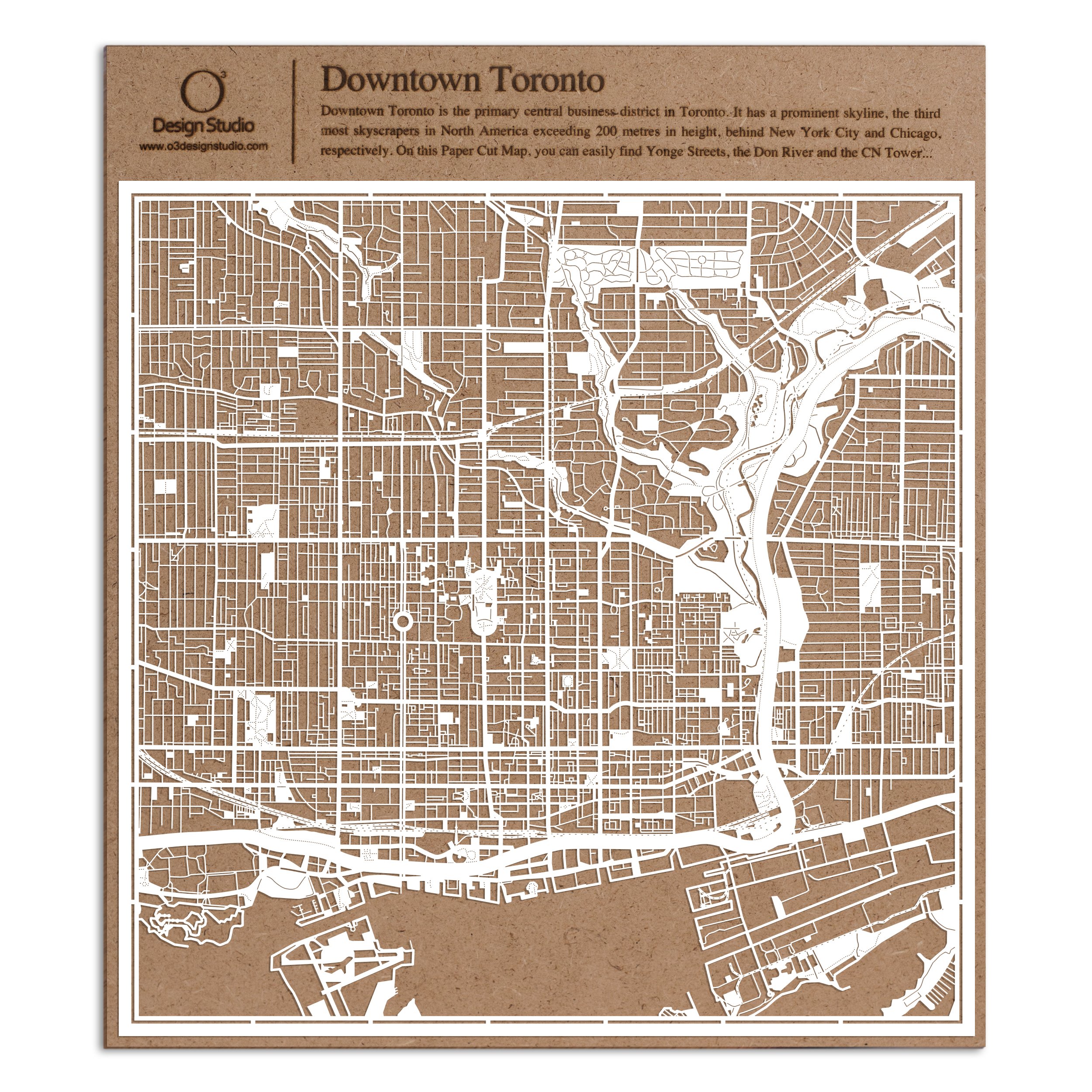 ダウンタウントロント切り絵地図、白、30x30センチ、オリジナルデザインペーパーアート、アイデアギフト