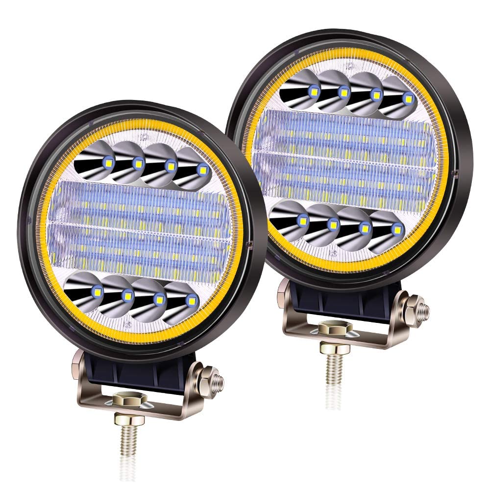 Aoling LED 作業灯 12V 24V イエローイカリング付き ワークライト 防水 車用フォグランプ デイライト機能 汎用前照灯車外灯 補助灯 フォークリフトトラック除雪車 バックランプ 夜釣り 漁業照明