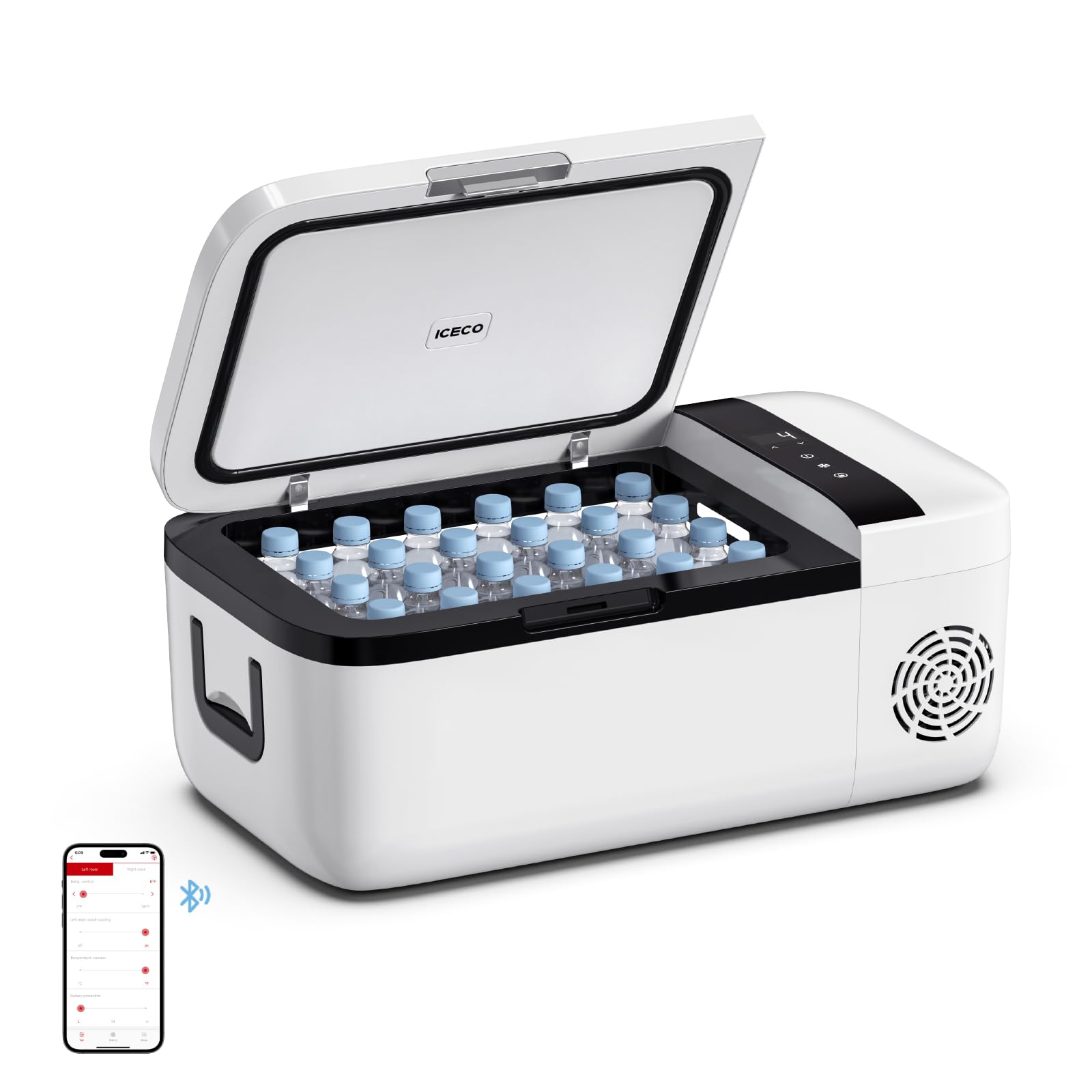 楽天松陰屋 楽天市場店ICECO GO12W 車載冷蔵庫 12L -18℃?10℃ 急速冷凍 ポータブル冷蔵庫 5年品質保証 アプリ制御 挟まれを防止ドア 3WAY電源対応 DC12V/24V AC100V 車載用冷蔵冷凍庫 静音 家庭用 業務用 車中泊 アウトドア キャンプ