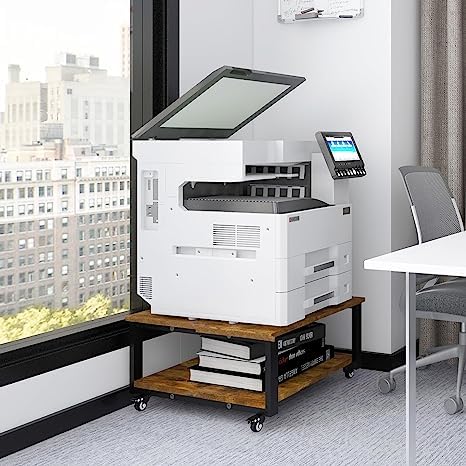 PUNCIA 2段 プリンター台 幅60cm 奥行60cm 高30cm ワゴン キャスター付き プリンターラック 収納棚 大型 プリンター 置き 台 省スペース プリンター棚 机下収納 木製ラック 取り付け簡単 90kg高耐荷重 オフィス/ホーム用