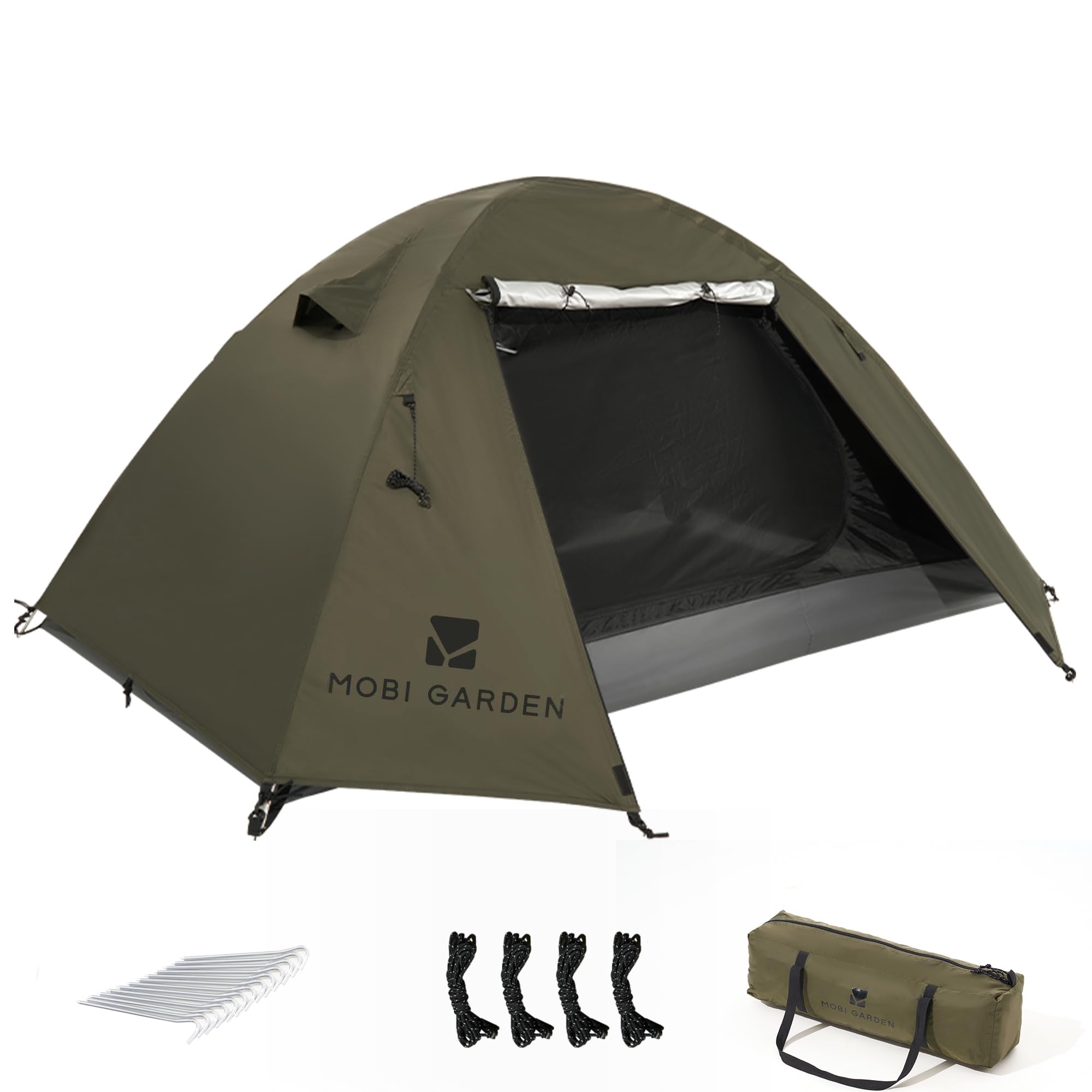 楽天松陰屋 楽天市場店MOBI GARDEN テント 2-3人用 キャンプテント 自立式 前室あり ドームテント 耐水圧3000mm UVカット 大空間 コンパクト軽量 二重層構造 通気防風防雨 バイク アウトドア 登山用 簡単設営 初心者キャンプ用品 収納袋付き