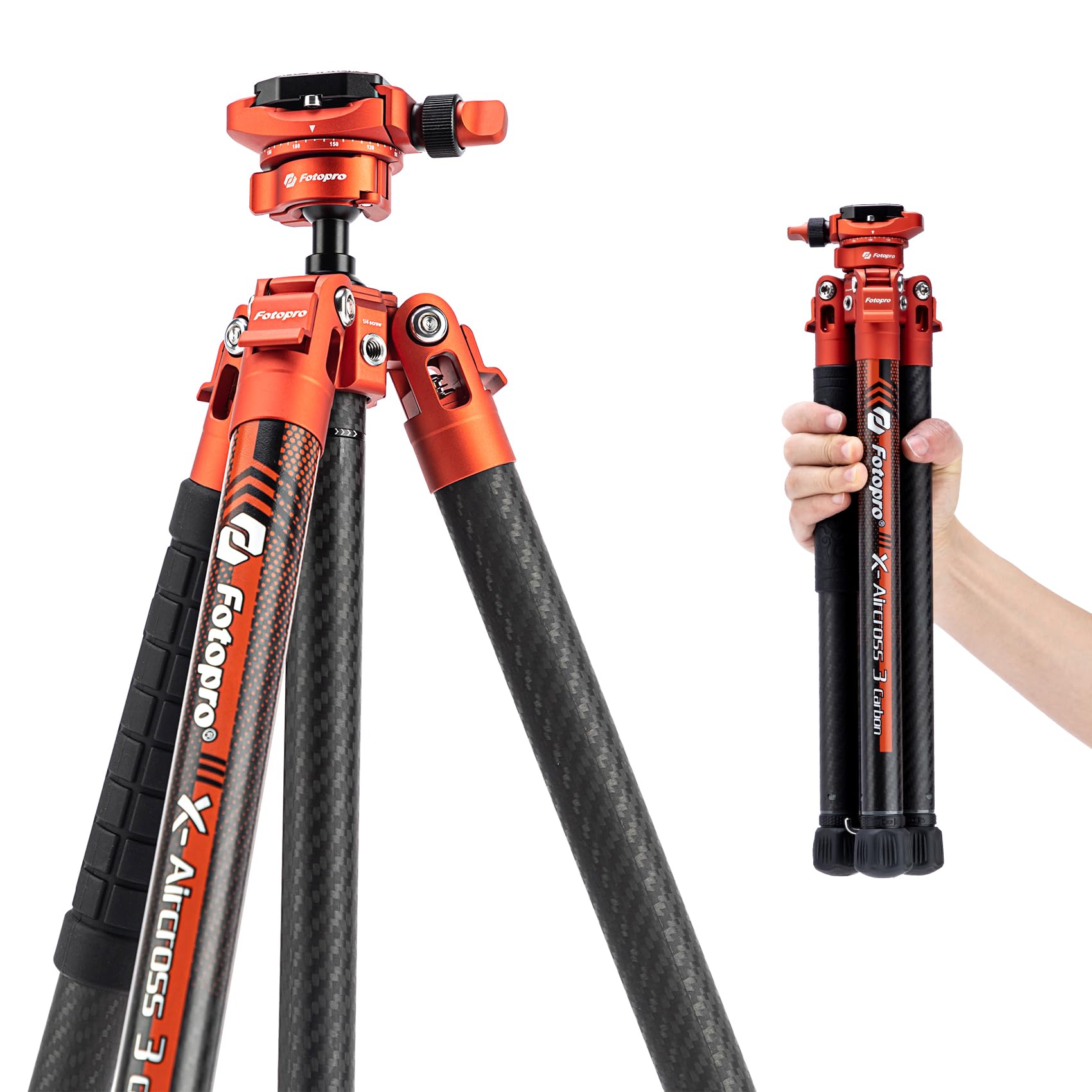 樂天商城 - Fotopro カーボン三脚 5段調節 カメラ 三脚 152CM 0.81kg 軽量 旅行 三脚 カメラ DSLR 荷重最大10kgまで バッグ & 隠し式携帯電話ホルダー付き X-Aircross 3 Lite オレンジ