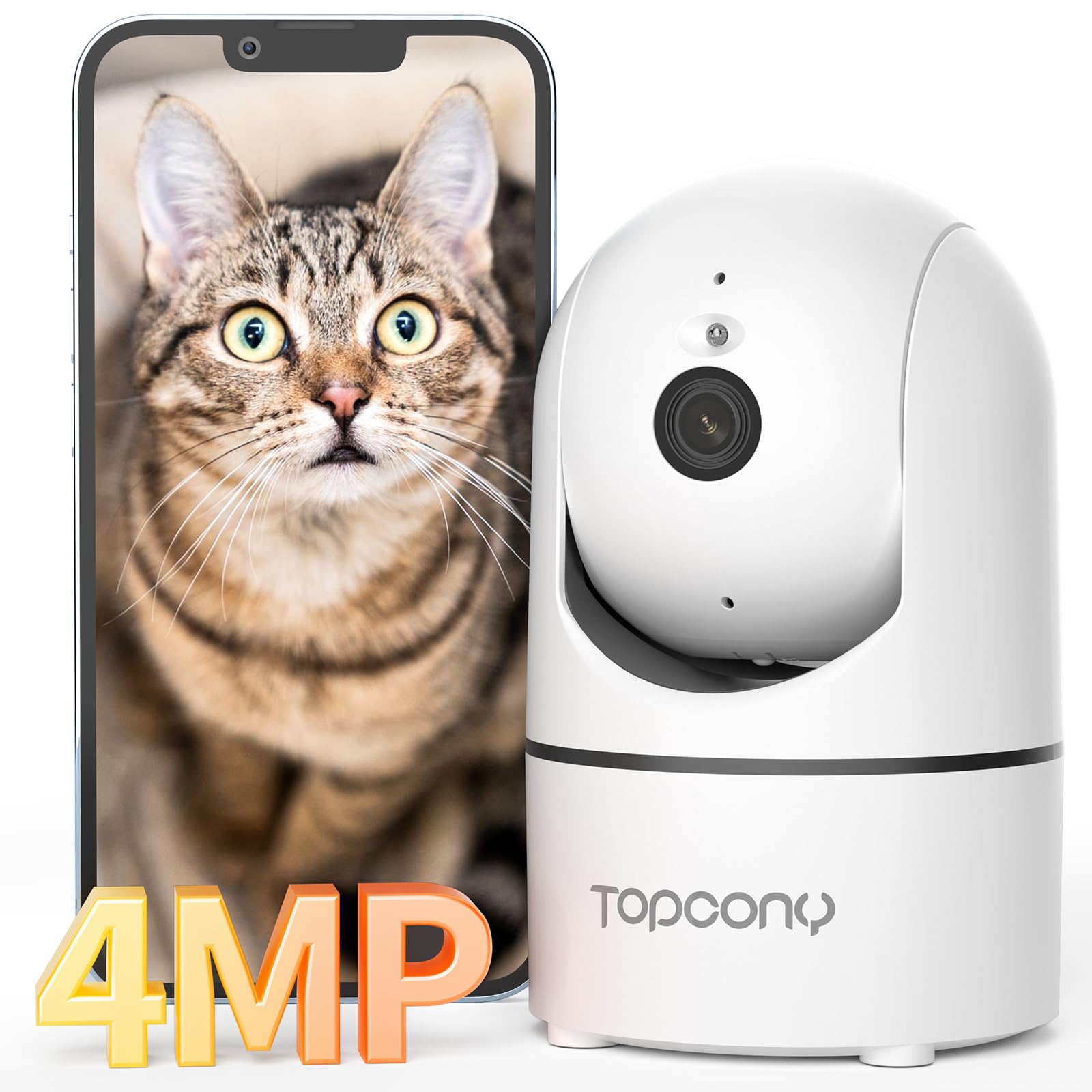 【2.4と5GhzWiFi対応】ペットカメラ 見守りカメラ 防犯カメラ 室内 Topcony 400万画素 自動追尾 24時間録画 赤外線暗視 PTZパン355°チルト115° スマホ連動 遠隔操作 iphone/android 人体/音声/モーションセン