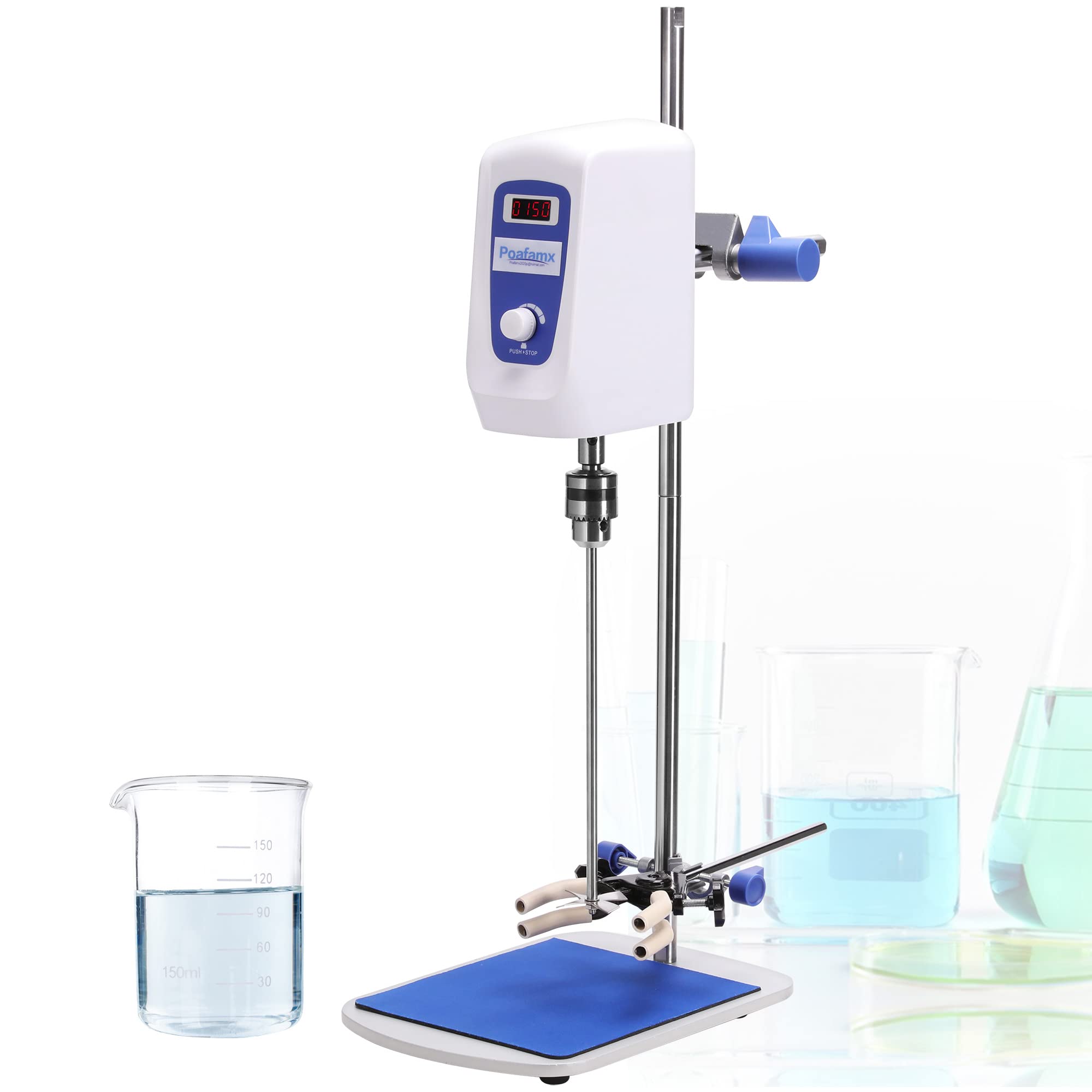 楽天松陰屋 楽天市場店Poafamx 電動攪拌機 攪拌量2-3L 100-1500rpm 粘度溶液攪拌 予備ヒューズ付き スターラー 電動かくはん機 精密液体 デジタル表示 ステンレス攪拌棒 無段速度調整 過負荷保護 化粧品製造/石油/化学/冶金/繊維/環境保護 科学研究 産業