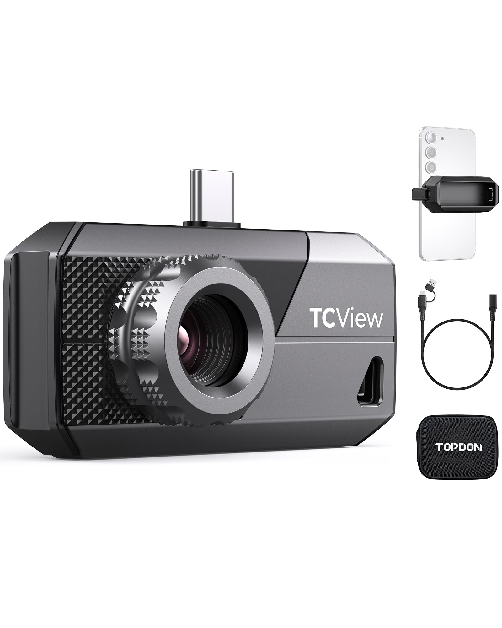 TOPDON TS001 赤外線カメラ サーモグラフィー、9mm 調整可能なフォーカスレンズ付き、Android 用 256x192 IR 解像度、測定距離0.1~500m、視野角度13°*10° 、25Hz 、テスト温度範囲-20℃から550℃まで 適格