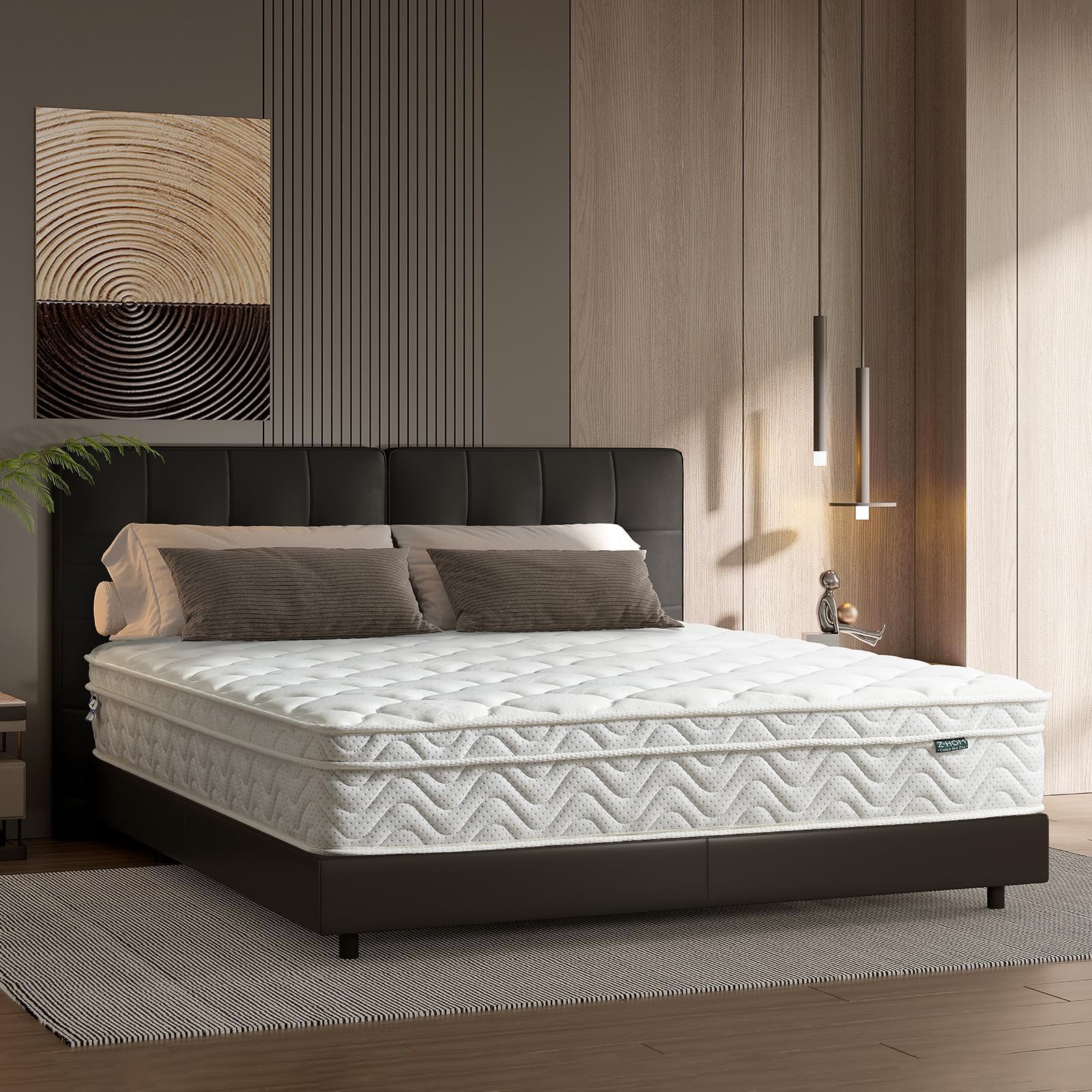 Z-HOM クイーン 極厚26cm高反発マットレス ベッドマットレス ポケットコイル 体圧分散 通気性 圧縮梱包 2.0mmスプリング採用 純高反発マットレスやや硬め固め 圧縮梱包マットレス 体のラインにフィット 腰の負担を軽減 160x195x26cm