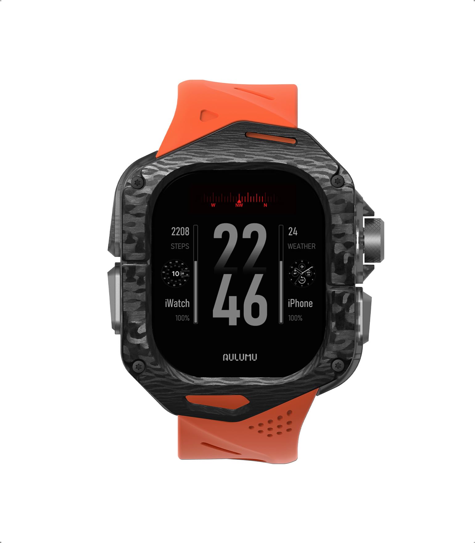 Aulumu A01 カーボンファイバーケース付き Apple Watch Ultra バンド 49mm対応|高級軽量設計|Apple Watch Ultra 1/2 49mm対応|オレンジストラップ(3)