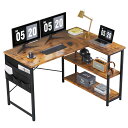 YeTom パソコンデスク 机 学習机 桌子 右棚左棚 幅107cm computer desk ゲーミングデスク l字デスク pcデスク 収納袋付き勉強机 bàn h・c コーナーデスク ワークデスク 本棚付きデスク ビンテージ