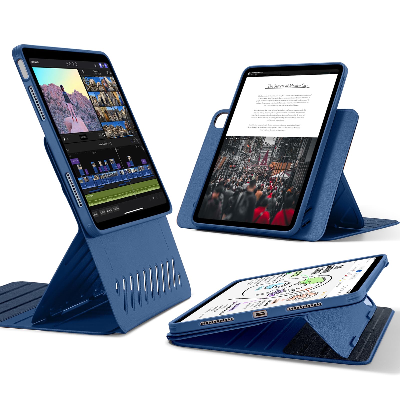 樂天商城 - ESR iPad Air 11インチ ケース (M3/M2、2025/2024) iPad Air 第5/4世代 (2022/2020)専用カバー 取外し可能なマグネットカバー付き回転式ケース 縦/横向きスタンド 9段階の角度調節 Pencil Pro/U
