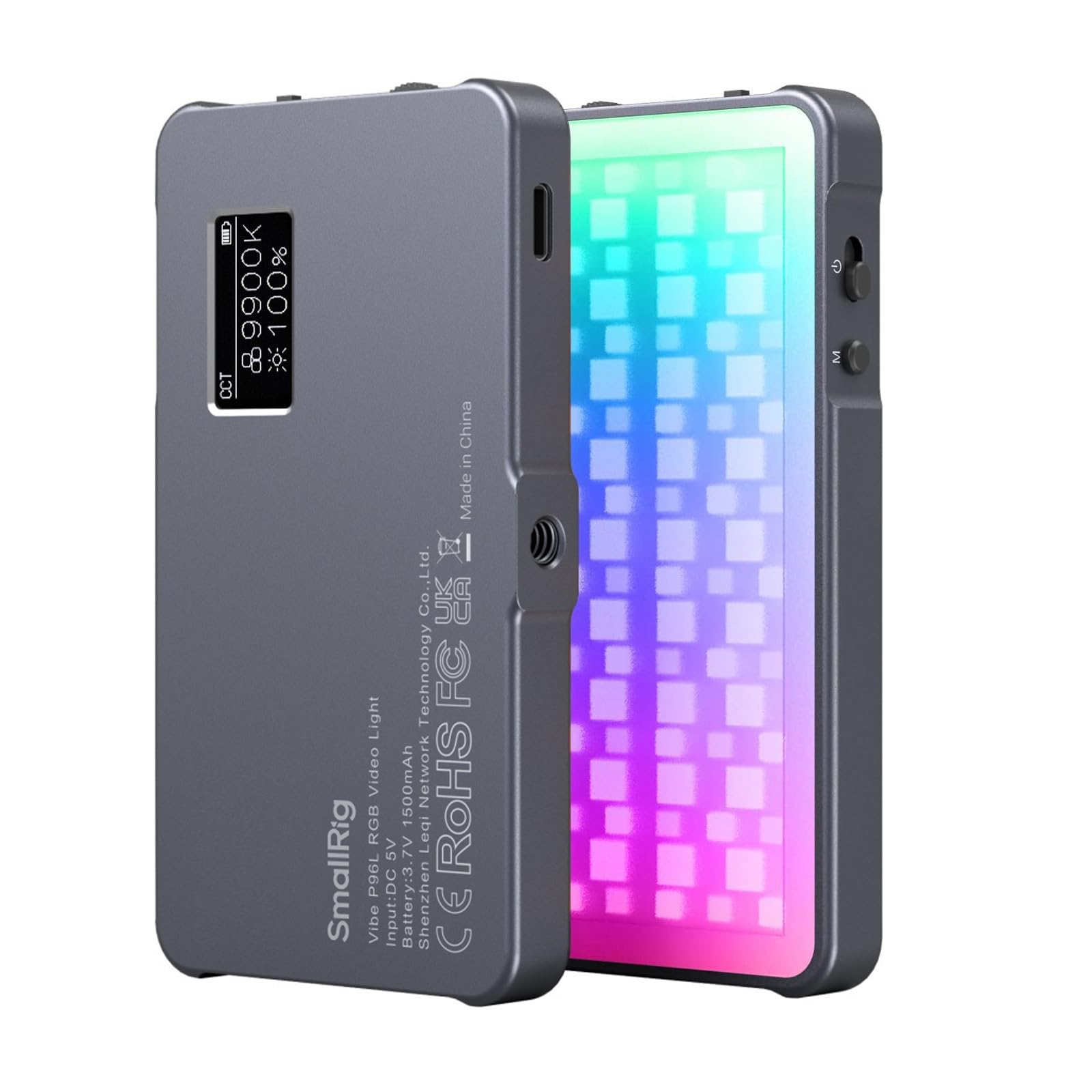 SmallRig P96L RGBビデオライト ポータブルLEDカメラライト CRI 96+調光可能2500K-8000K、充電式LEDデジタル21 種類のエフェクト、CRI 96+、OLED ディスプレイ、写真とビデオの照明、長いバッテリー寿命、携帯電話