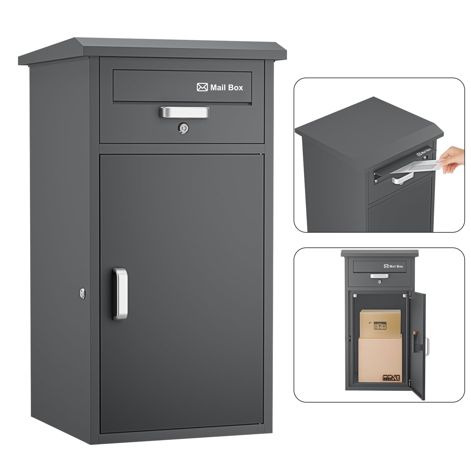 VARNIC 宅配ボックス DIY ポスト一体型 大容量 宅配BOX 戸外 防水 水が溜まらない 防塵 防錆 防犯 郵便受け 扉左右変更可能 取り付け簡単 マグネットシート付き 郵便ポスト 要組立品 戸建て用 個人宅 (グレー)