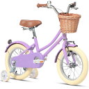 【Glerc】Little Molly 女の子子供用自転車 可愛いキッズバイク 乗り練習 低学年 幼児 貼り紙DIY 三輪自転車 柔らかいサドル 藤カゴ付き 取り外し補助輪付き 3~5歳 レトロシンプルマカロンカラー 14インチ パープル