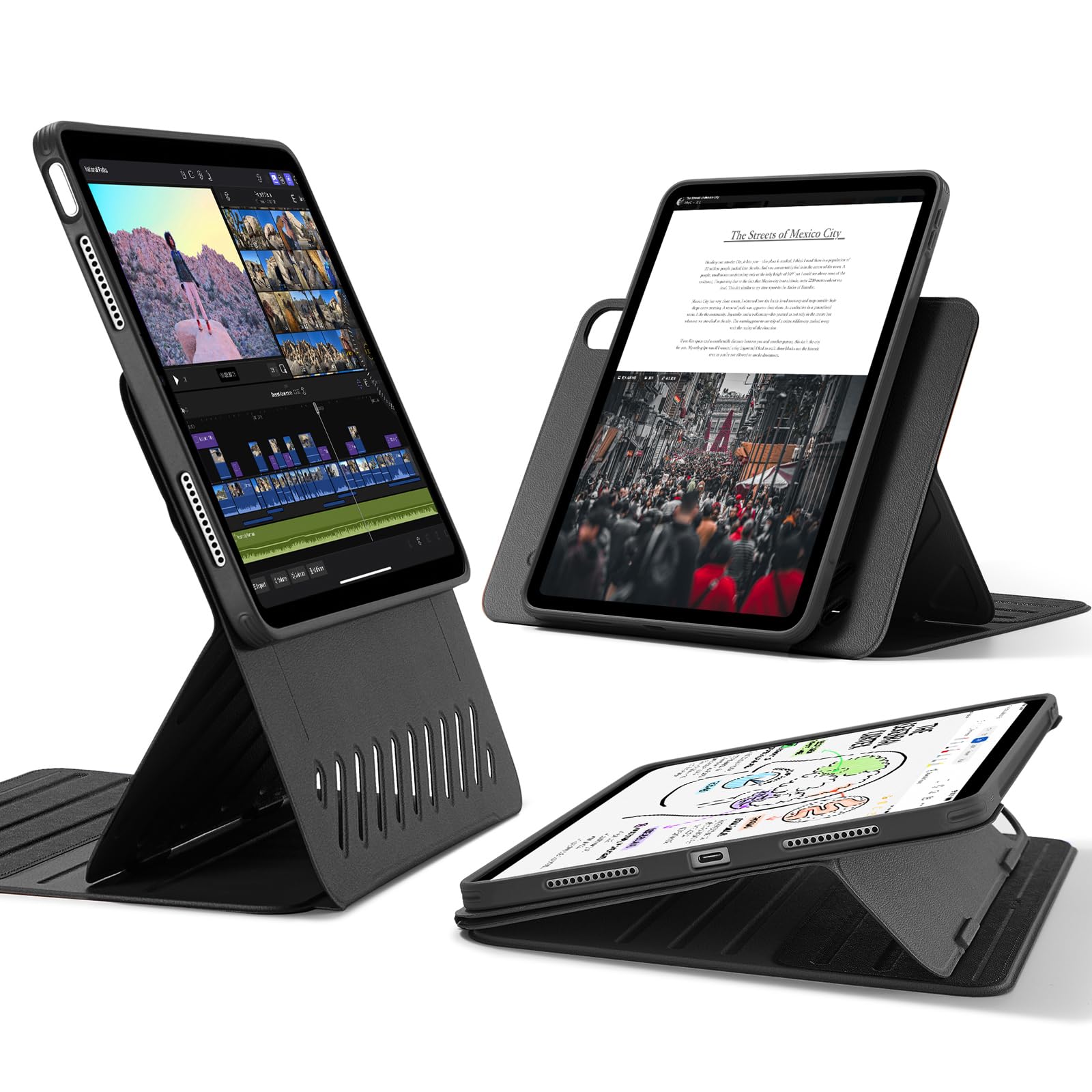 樂天商城 - ESR iPad Air 11インチ ケース (M3/M2、2025/2024) iPad Air 第5/4世代 (2022/2020)専用カバー 取外し可能なマグネットカバー付き回転式ケース 縦/横向きスタンド 9段階の角度調節 Pencil Pro/U