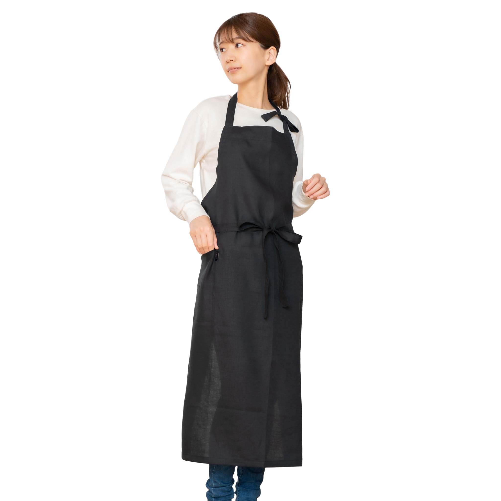 [ARASAWA] linento(リネント) エプロン (ブラック) 高級 リネン 日本製 レディース メンズ おしゃれ 可愛い カフェエプロン 国内縫製 シンプル 女性