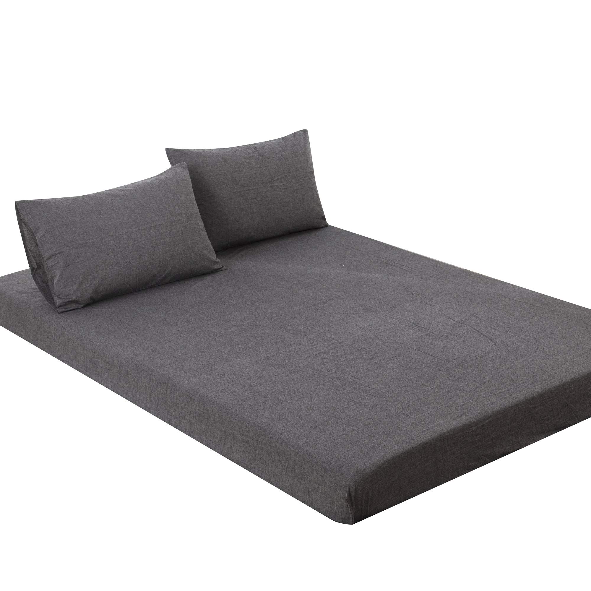 Box Type - ボックスシーツ キング 180x200x30cmマットレスカバー オーガニックコットン洗いざらしの綿100% マチ部分約30cm ベッドシーツ ベットカバー 洋式・和式兼用 防ダニ チャコールグレー