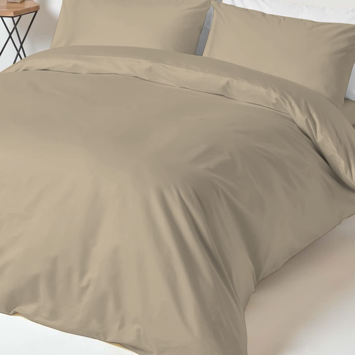 楽天松陰屋 楽天市場店Pizuna （ピズナ） シングル用 寝具セット3点組 - 天然100％コットン 高級400スレッドカウント 長繊維（ロングステープル）サテン織り、洗濯機対応 ベッドリネン - 内容: 掛け布団カバー1枚 （150cm×210cm）、ボックスシーツ1枚 （