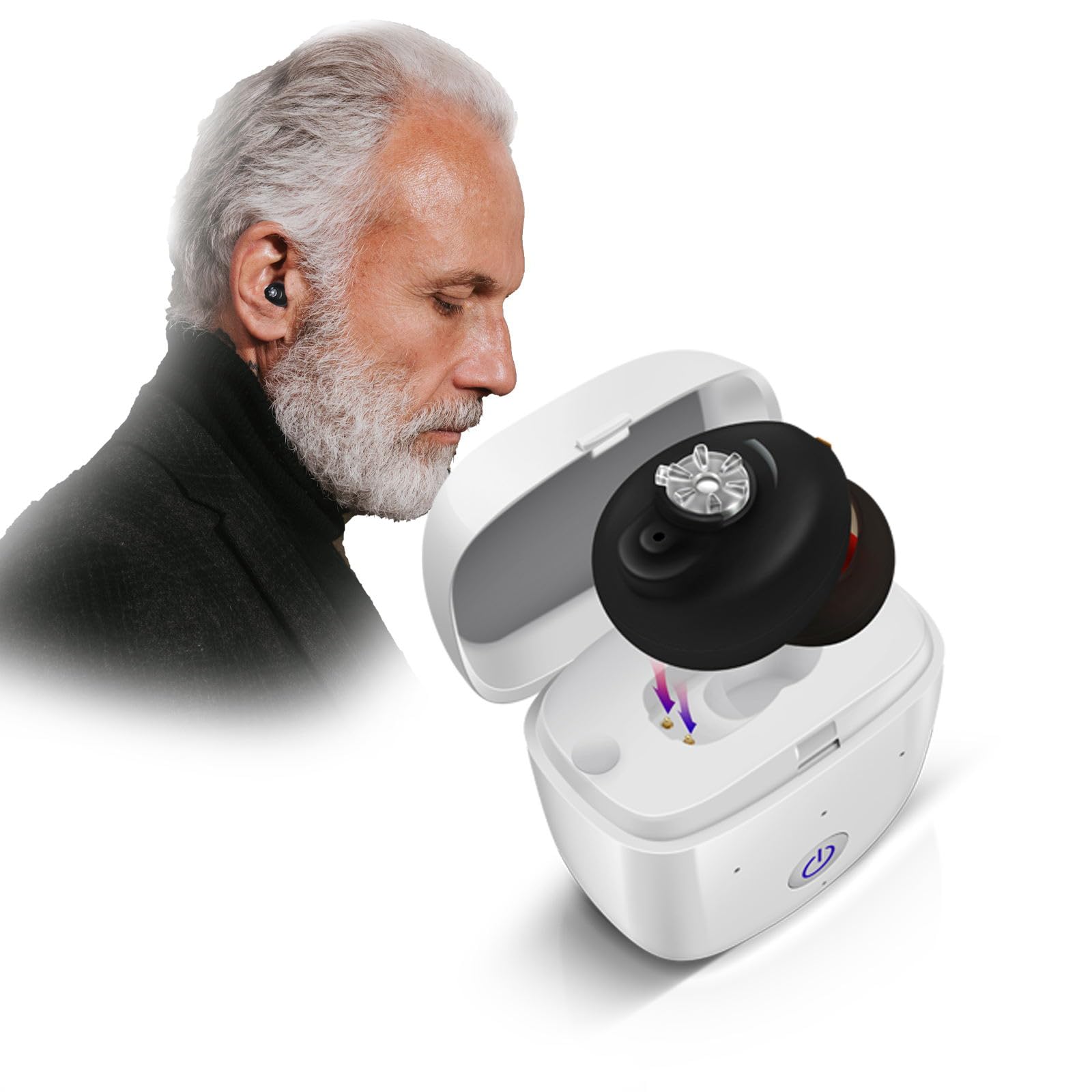 Hlfoaih 集音器 片耳 高齢者向け 音声拡大 雑音抑え 充電式ベース 敬老の日 母の日 父の日 プレゼント VHP-611?机