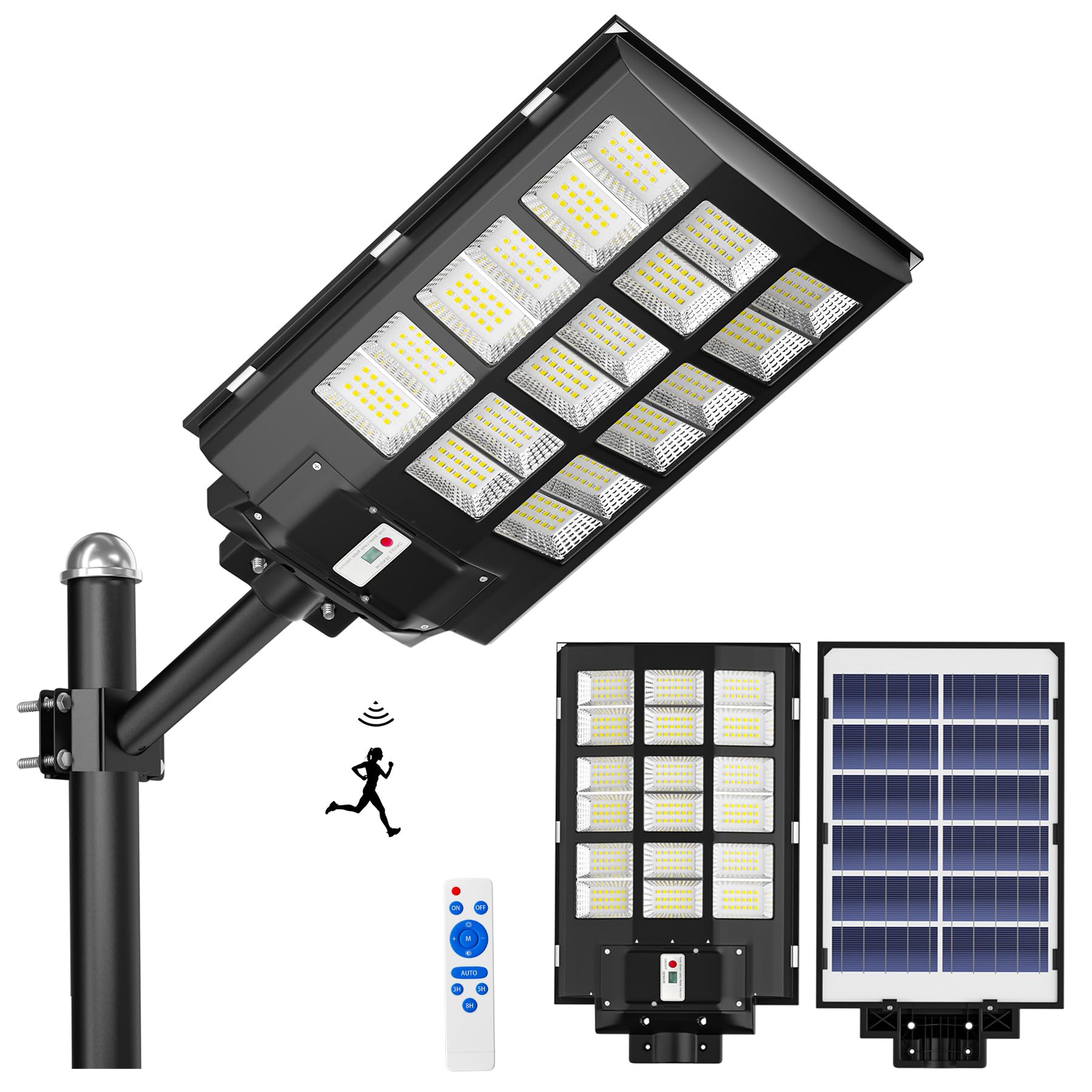 Ofuray ソーラー街灯 Of-3600W 360000LM ソーラーライト 街灯 外灯 屋外 ソーラー IP67防水 高輝度 センサーライト 人感センサー 明暗センサー 三つ照明モード 大型 ソーラーパネル ポール/壁に取り付け 省エネ 電気代ゼロ 配