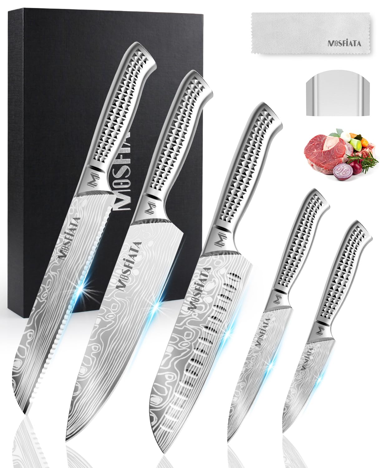 MOSFIATA 包丁セット - 【牛刀・菜切り包丁・ペティナイフ】7個セットキッチンカッター、高炭 ...