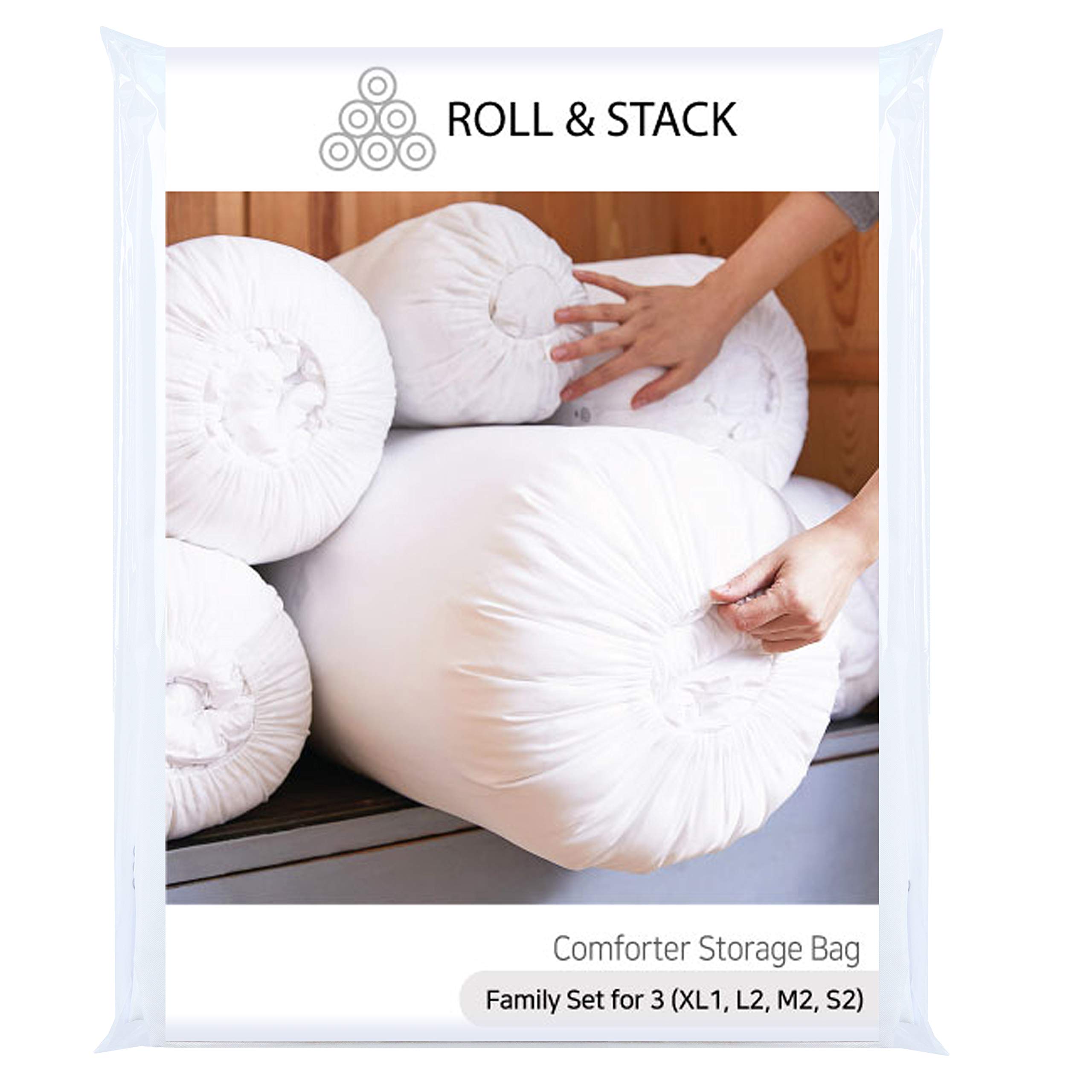 Roll&Stack ロールアンドスタック ふとん収納袋 - 3人家族 (XL1 L2 M2 S2) White