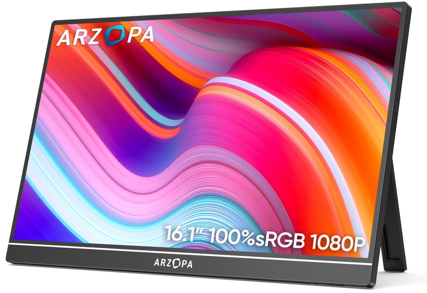 ARZOPA モバイルモニター 16.1インチ 100％ sRGB広色域 ポータブルモニター 自立型ゲームモニター 非光沢IPS液晶パネル 薄型 軽量 1920x1080 FHD モード/ブルーカット機能 USB Tpye-C/mini HDMI/スピーカ