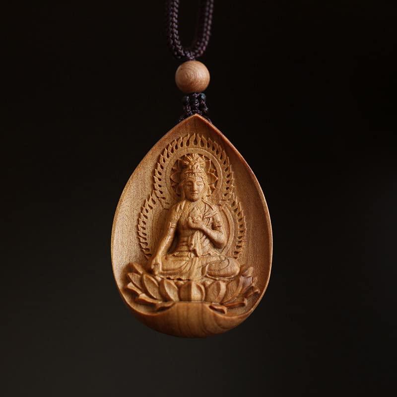 仏像【虚空蔵菩薩】 ペンダント ネックレス 木彫り オーストラリア 白檀 香木 両面彫り 木製彫刻 干支..