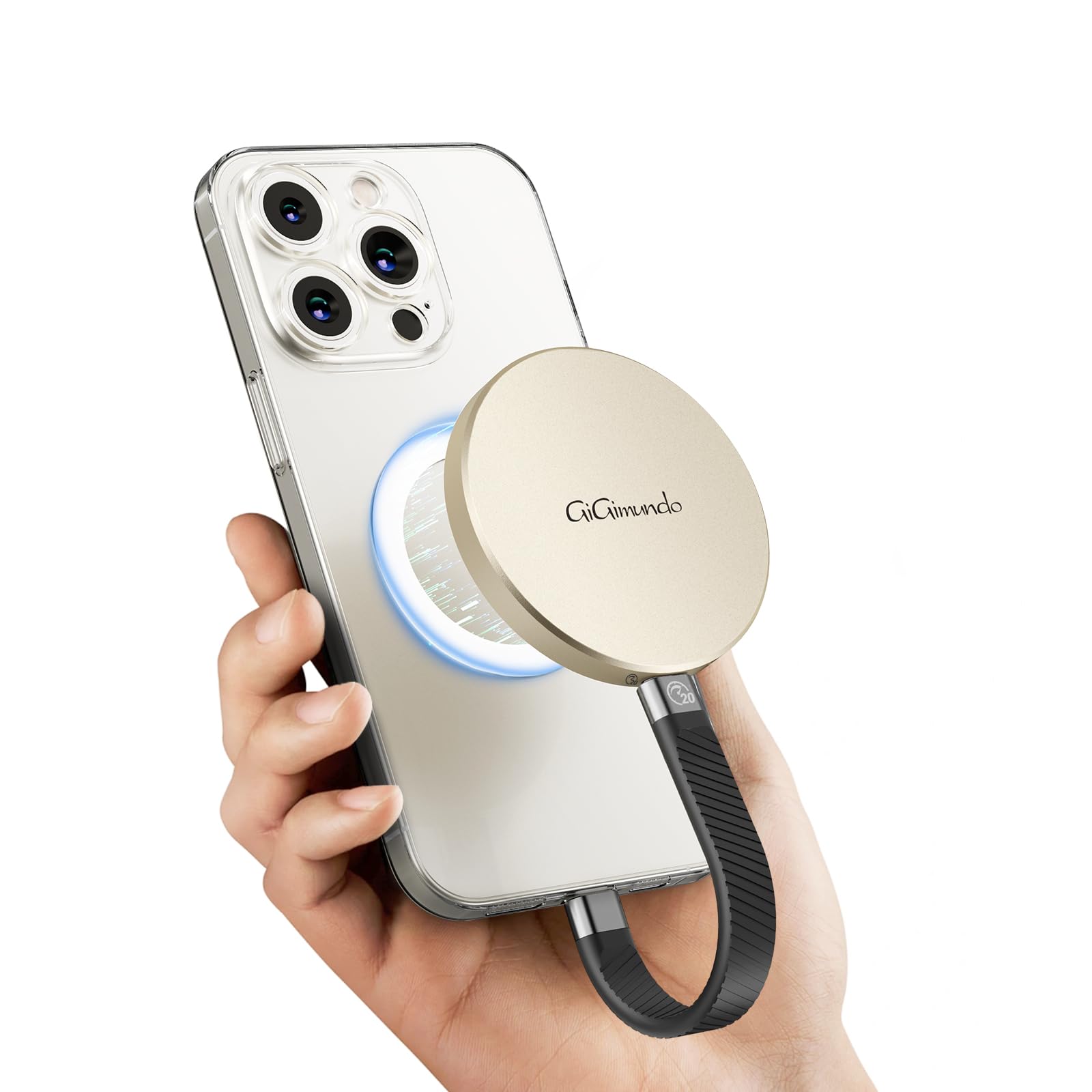 GiGimundo GQ20 2TB 外付けSSD磁気 マグネット付き 最大20Gbps高速2000 MB/s、丸型デザイン、高速ファイル転送、Type-Cスマートフォン、タブレット、ノートPC （Windows、Mac、Android対応）動画編集 写真