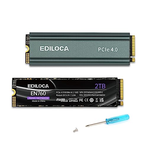 Ediloca EN760 SSD ヒートシンク付き 2TB PCIe Gen4x4 NVMe M.2 2280 PS5動作確認済み 最大読込: 4800MB/s 最大書き：4200MB/s 3D NAND TLC 内蔵SSD ダイナミック SLC キャッ