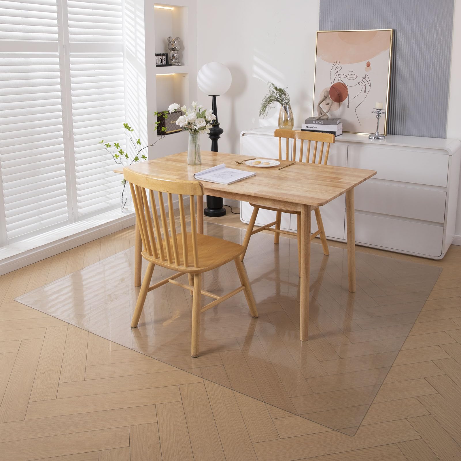 ダイニングマット 透明 厚さ1.5mm クリア エンボス加工 150×190cm 特大サイズ PVC 床 保護シート 超大判 カーペットプロテクターマット 下に敷くマット 床暖房対応 滑り止め 汚れ防止 お手入れ簡単