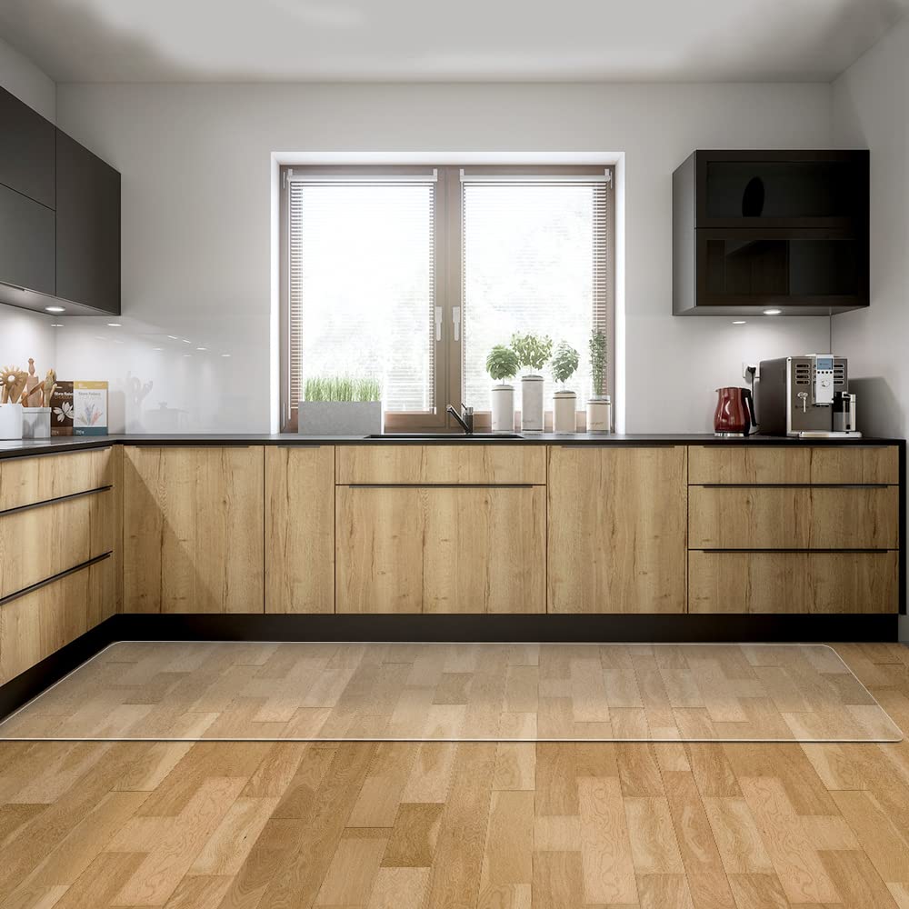 【拭くだけ】キッチンマット 透明 80×255cm クリアマット 1.5mm厚 拭ける PVCマット 床暖房対応 お手入れ簡単 台所マット ソフト エンボス加工 カットできる サラっとした手触り 清潔 ハードフロア/畳/フローリング対応