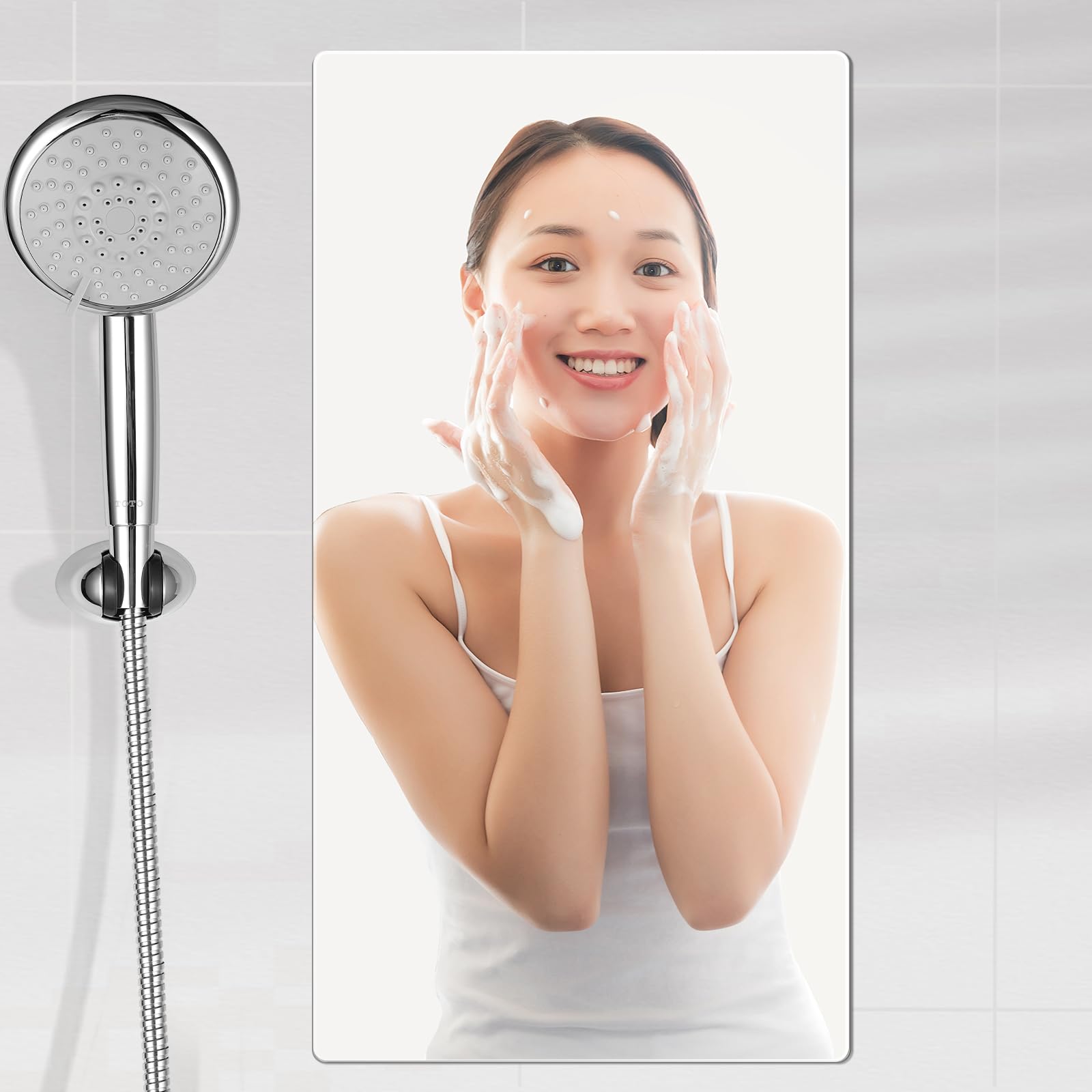 【曇らない浴室鏡】Rebebe風呂鏡 鏡 マグネット 60×29cm 割れない鏡 地震対策 マグネット式 強磁吸着 賃貸に適用 自由自在に設置 角丸加工 軽量 ...