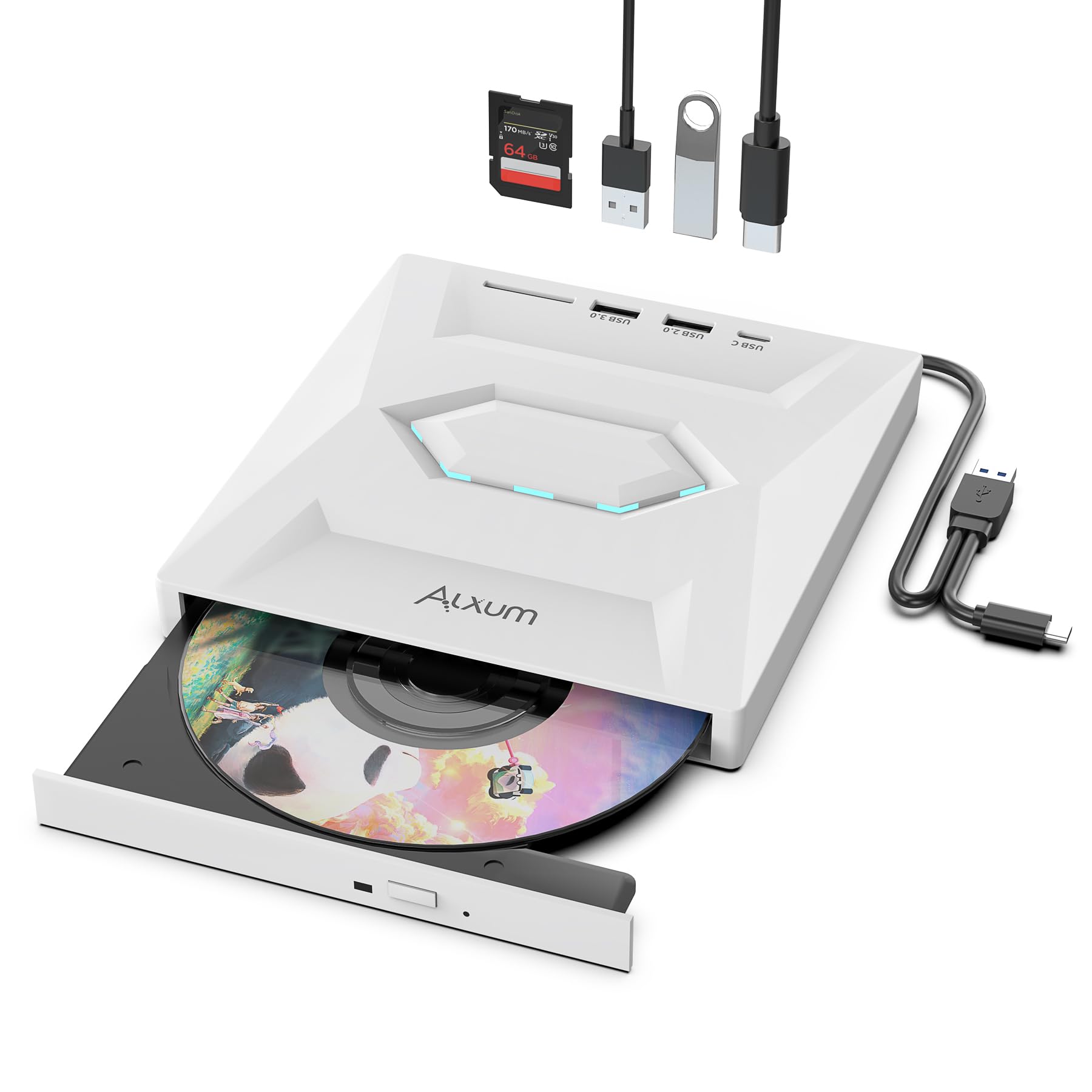 Alxum 5 IN 1 スリム CD/DVDドライブ 外付け-ノート...(3.0)