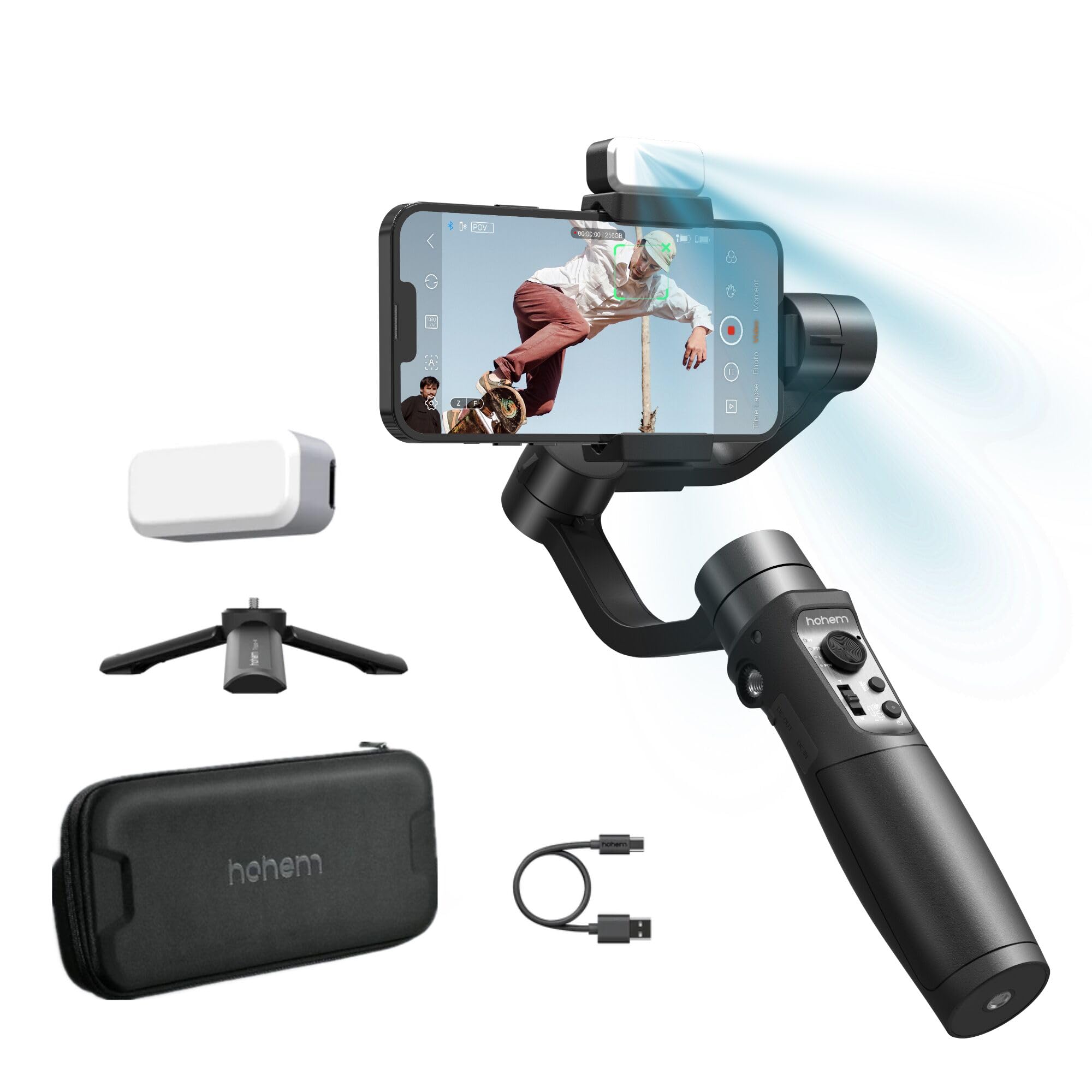 Hohem Mobile Plus Kit 3軸スマホジンバル 磁気LEDライトCCT調光可能 最大耐荷重280g 垂直＆水平撮影 Android＆iPhone用ジンバル Vlogスタビライザー YouTube＆TikTok動画撮影